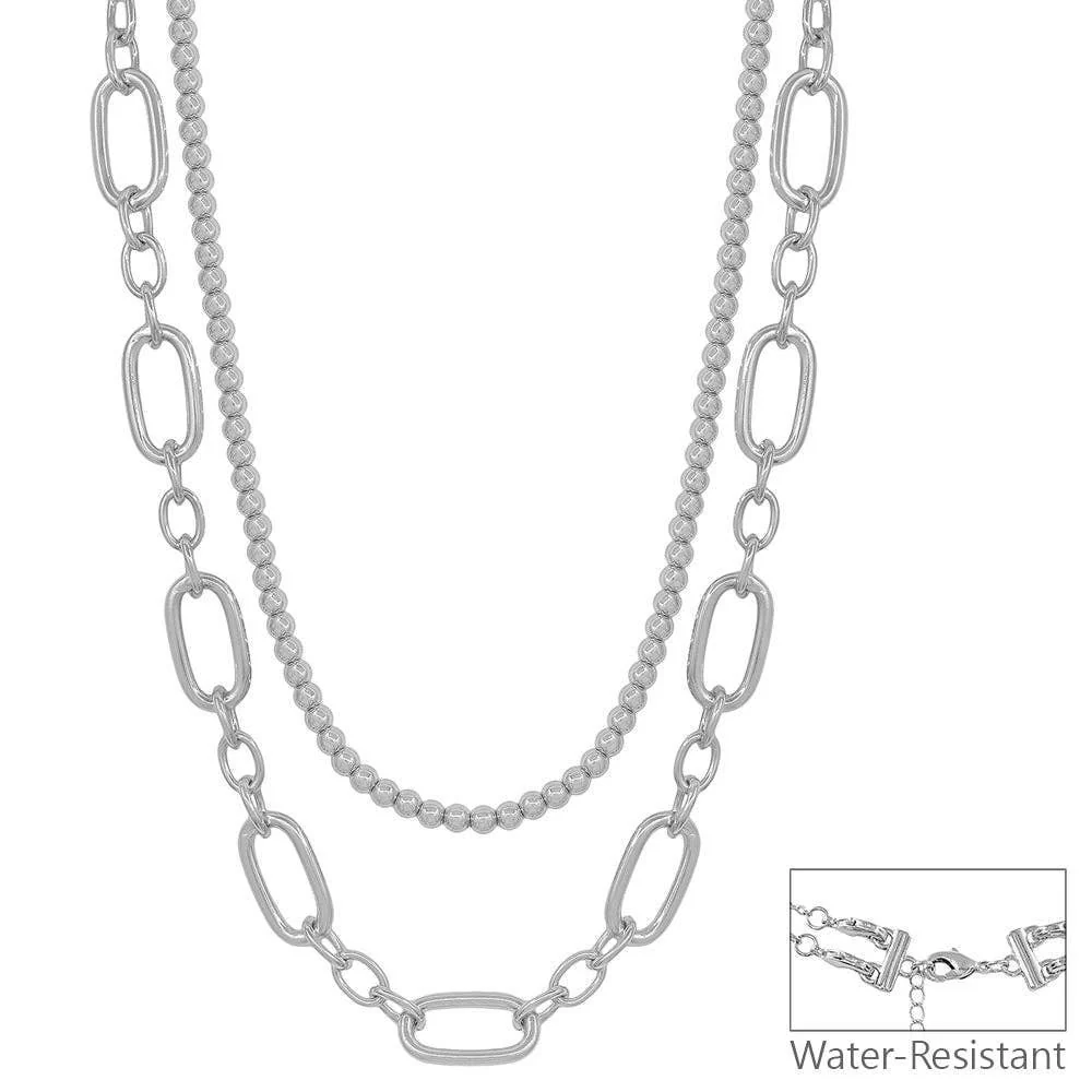 2 Layer Silver Oval & Beaded Chain Mutliway Necklace - Image 5