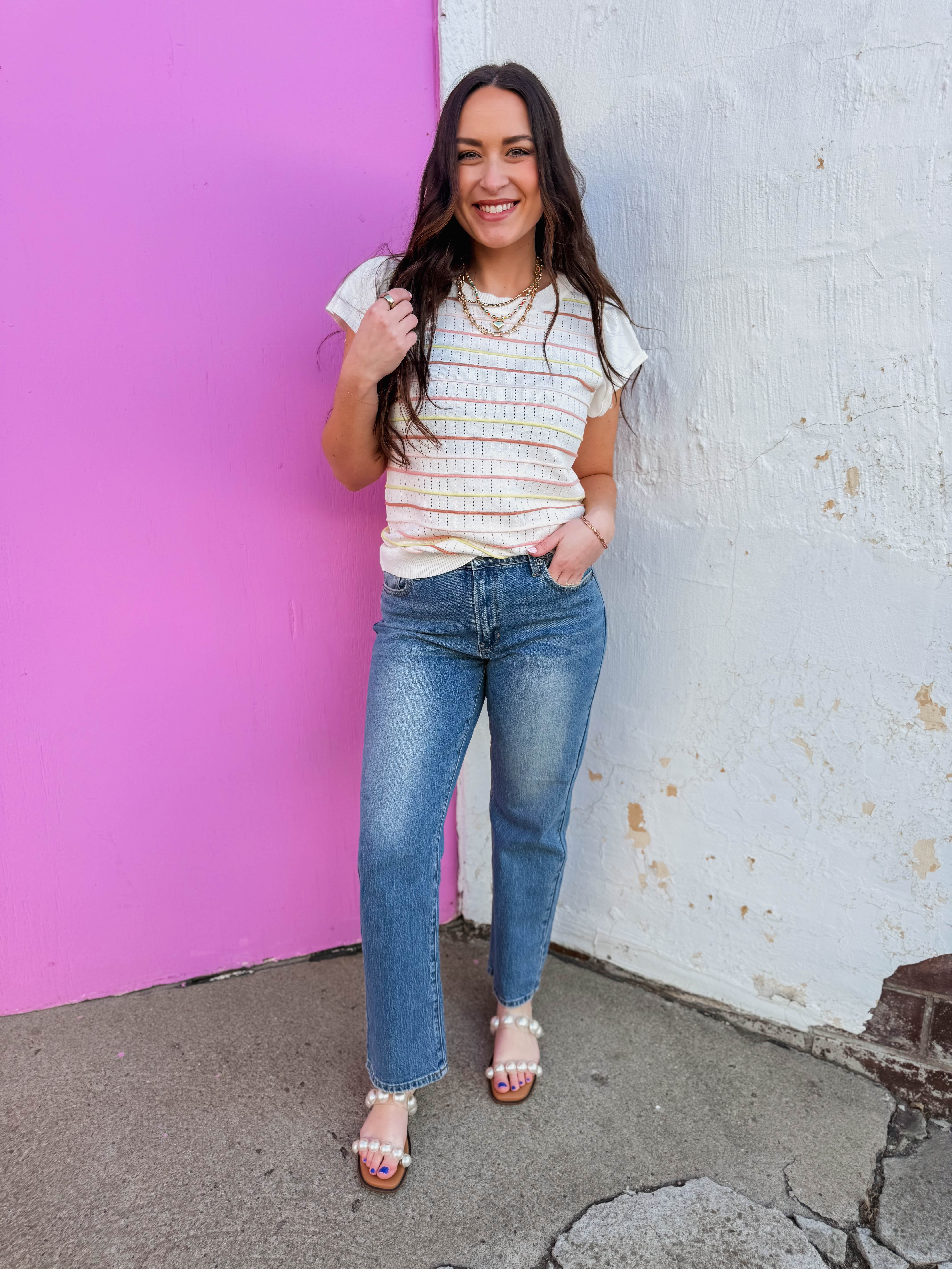 Abigail Striped Knit Top-Blush/Yellow - Image 2