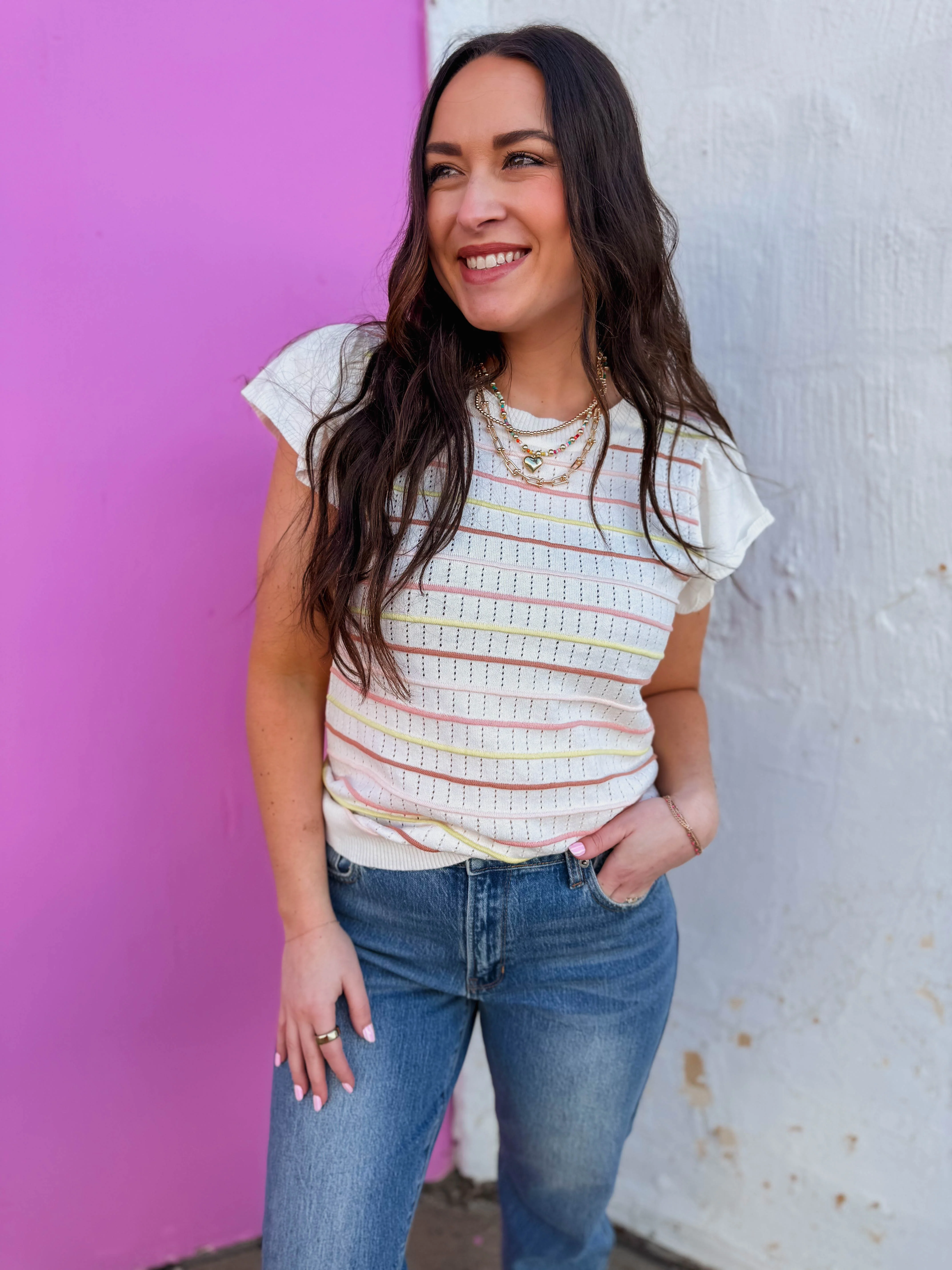 Abigail Striped Knit Top-Blush/Yellow - Image 3