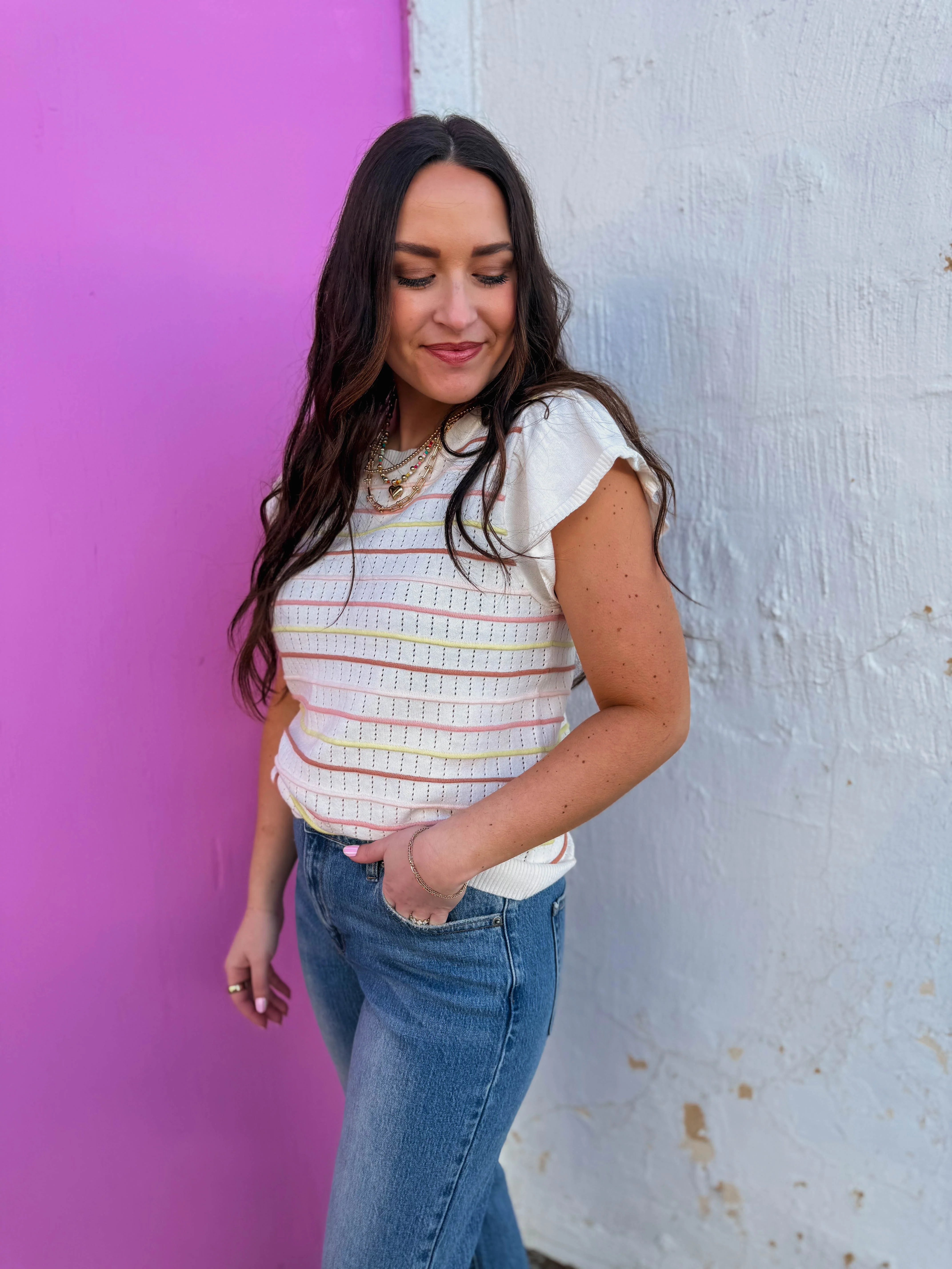 Abigail Striped Knit Top-Blush/Yellow - Image 4