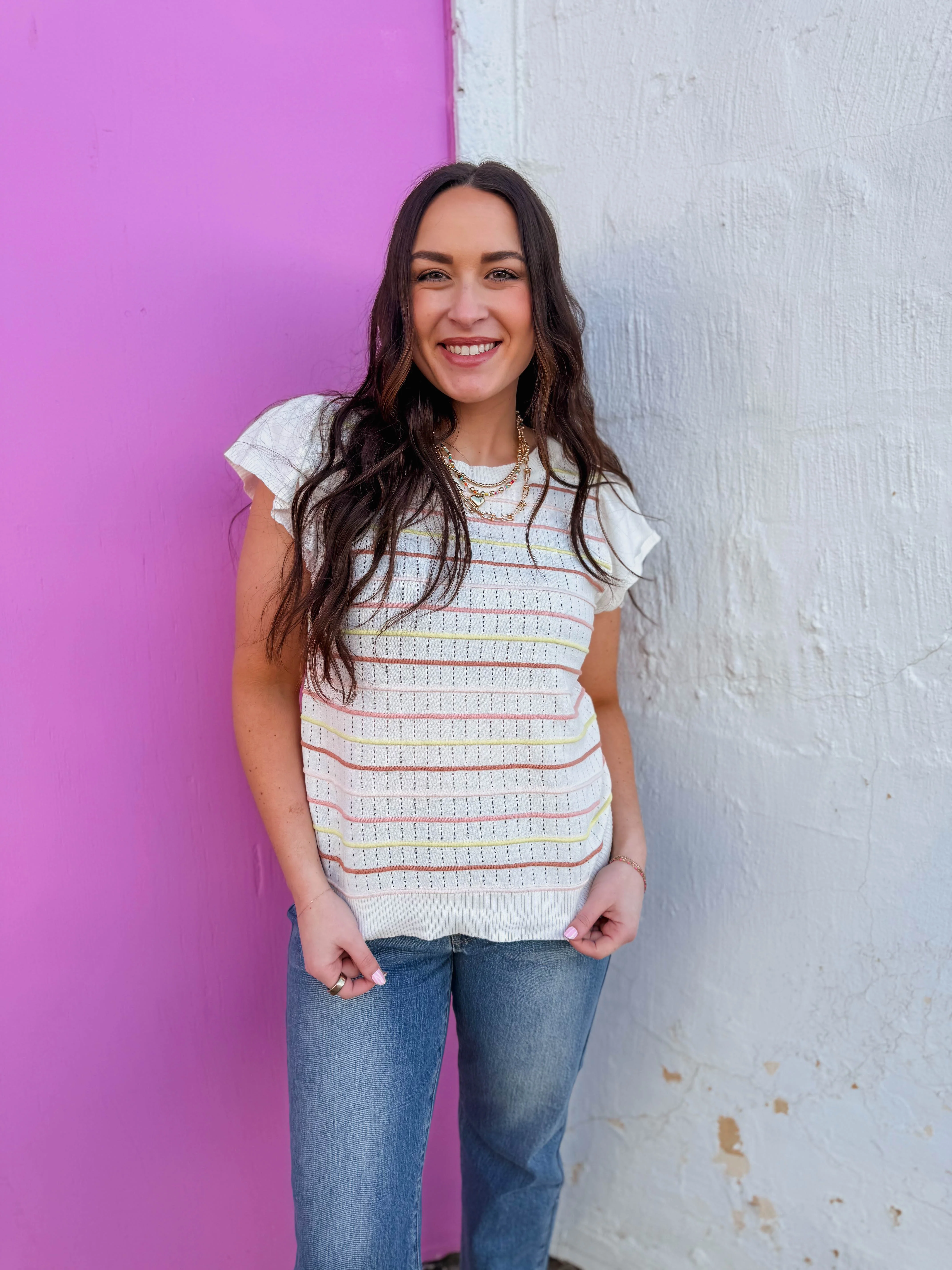 Abigail Striped Knit Top-Blush/Yellow - Image 6