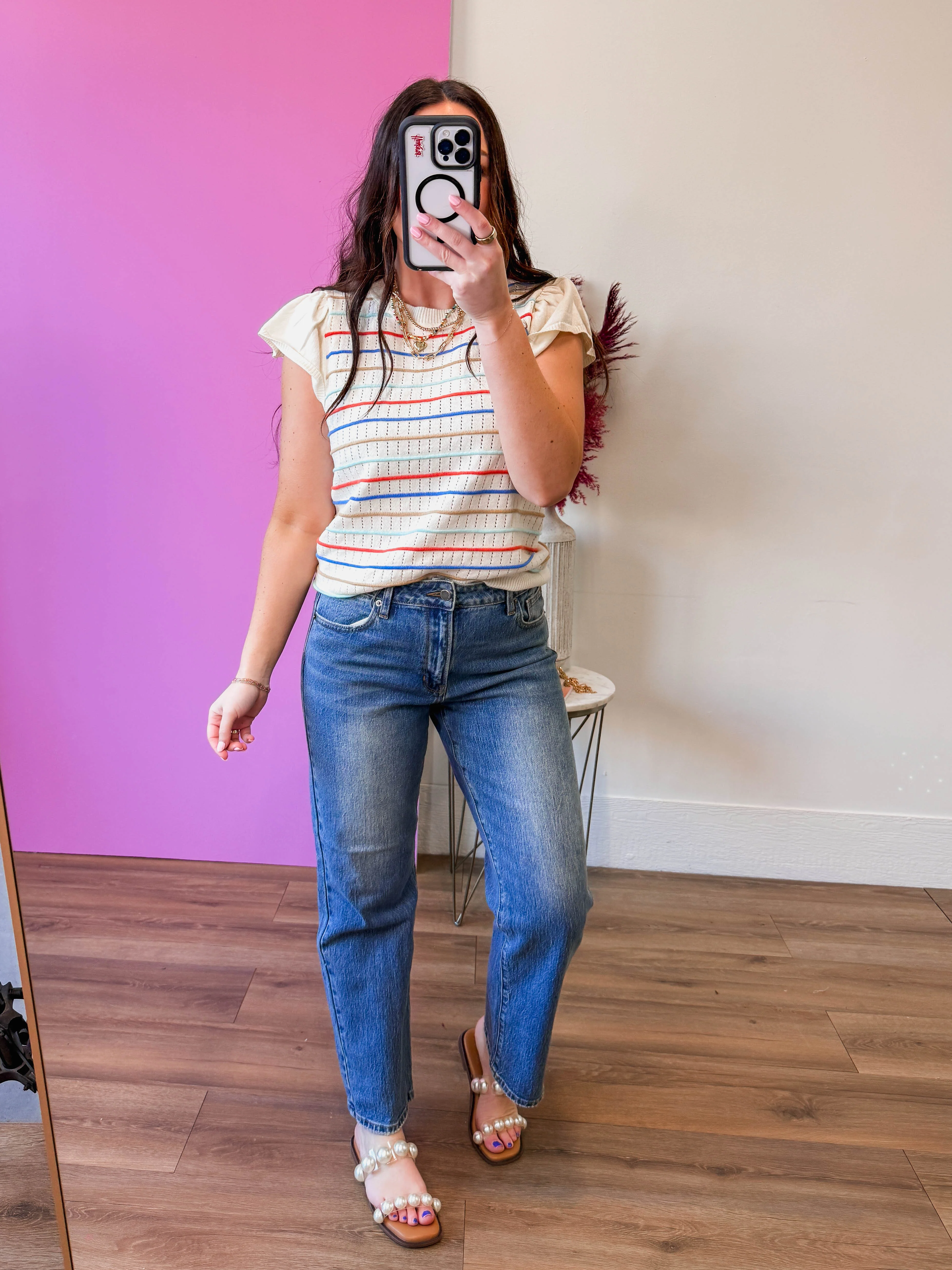 Abigail Striped Knit Top-Orange/Blue - Image 2