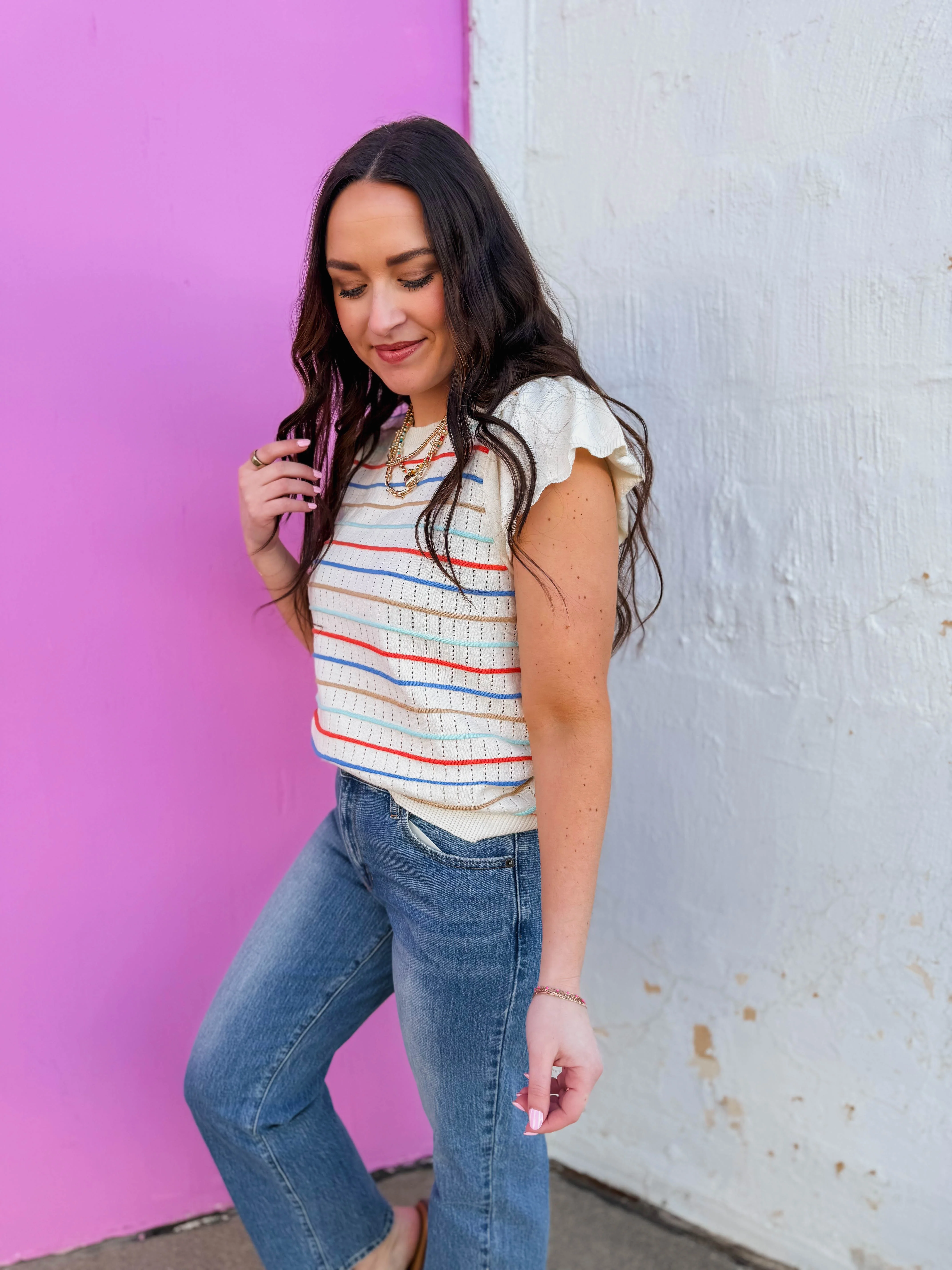 Abigail Striped Knit Top-Orange/Blue - Image 4