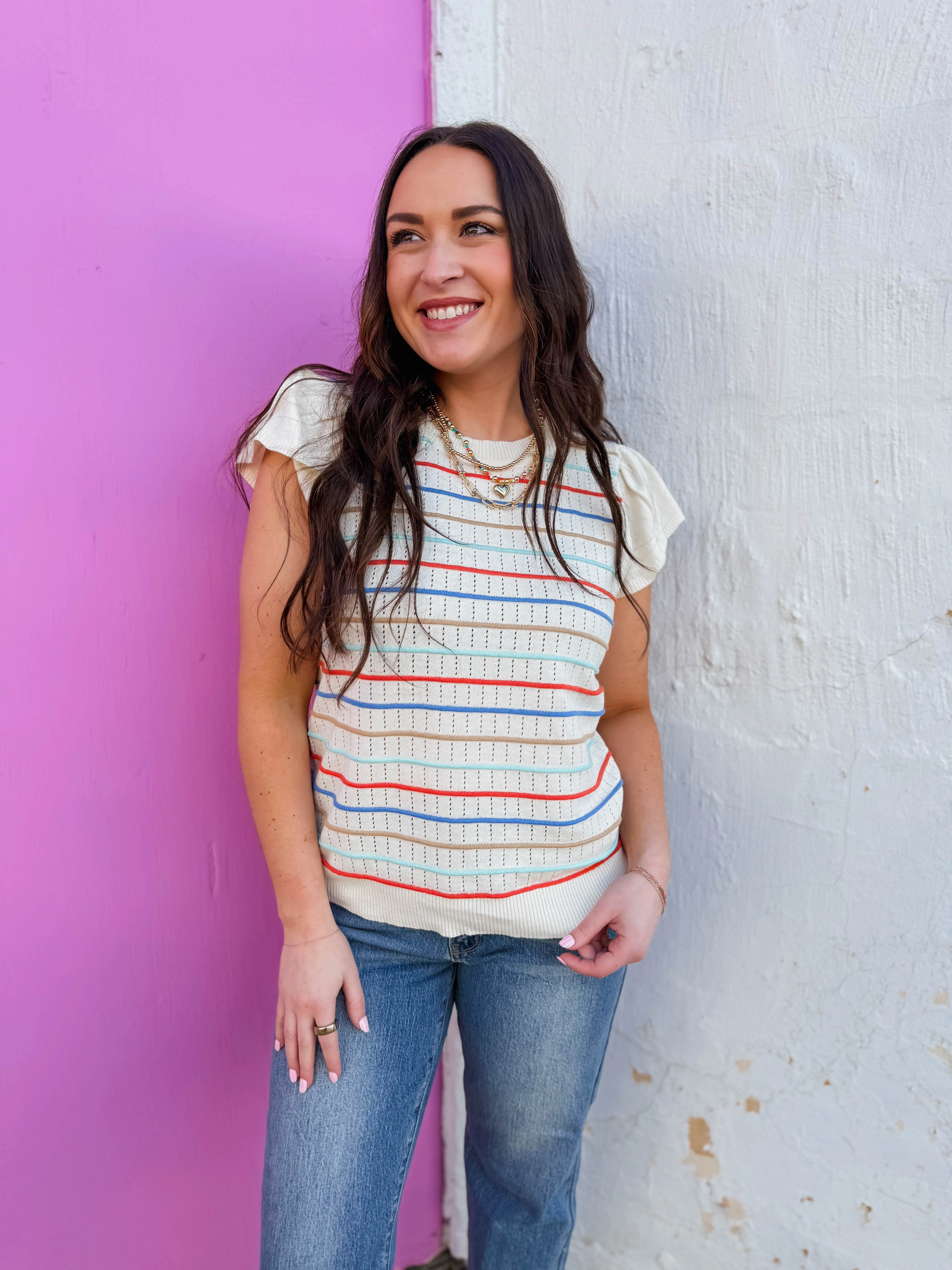 Abigail Striped Knit Top-Orange/Blue - Image 5