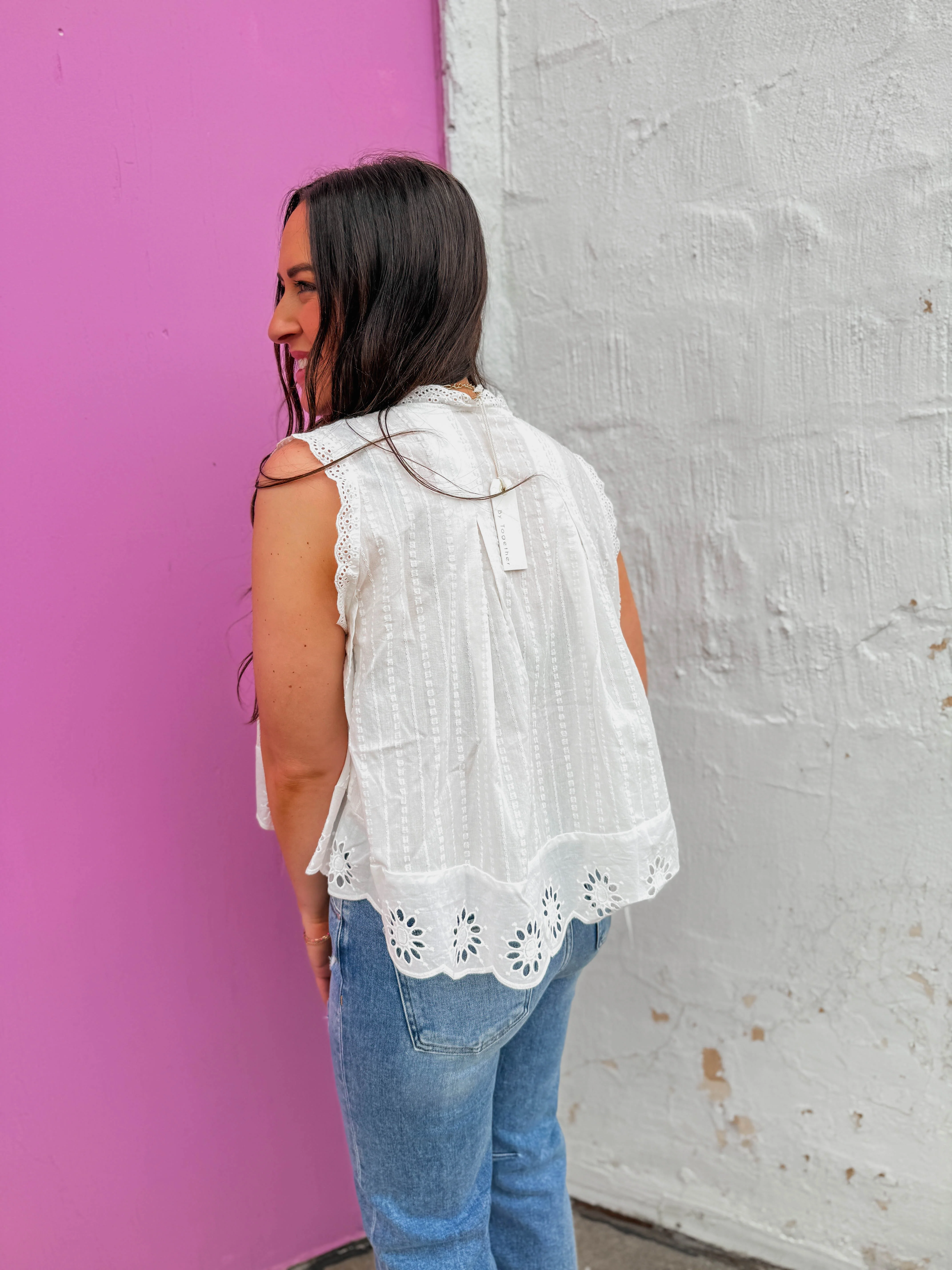 Adva Eyelet Button Down Top-Off White - Image 7