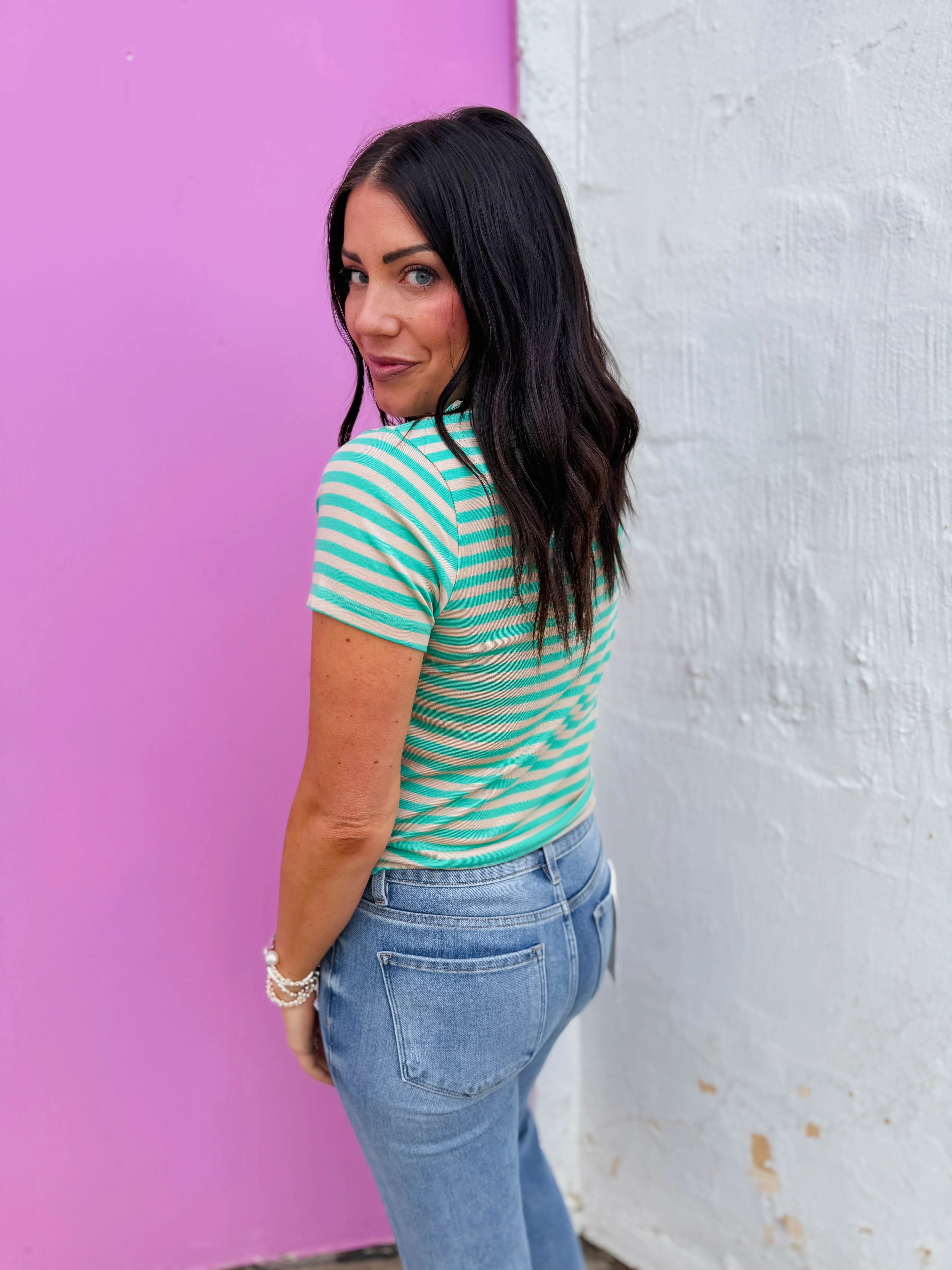 Aiden Striped Tee-Teal/Mocha - Image 13