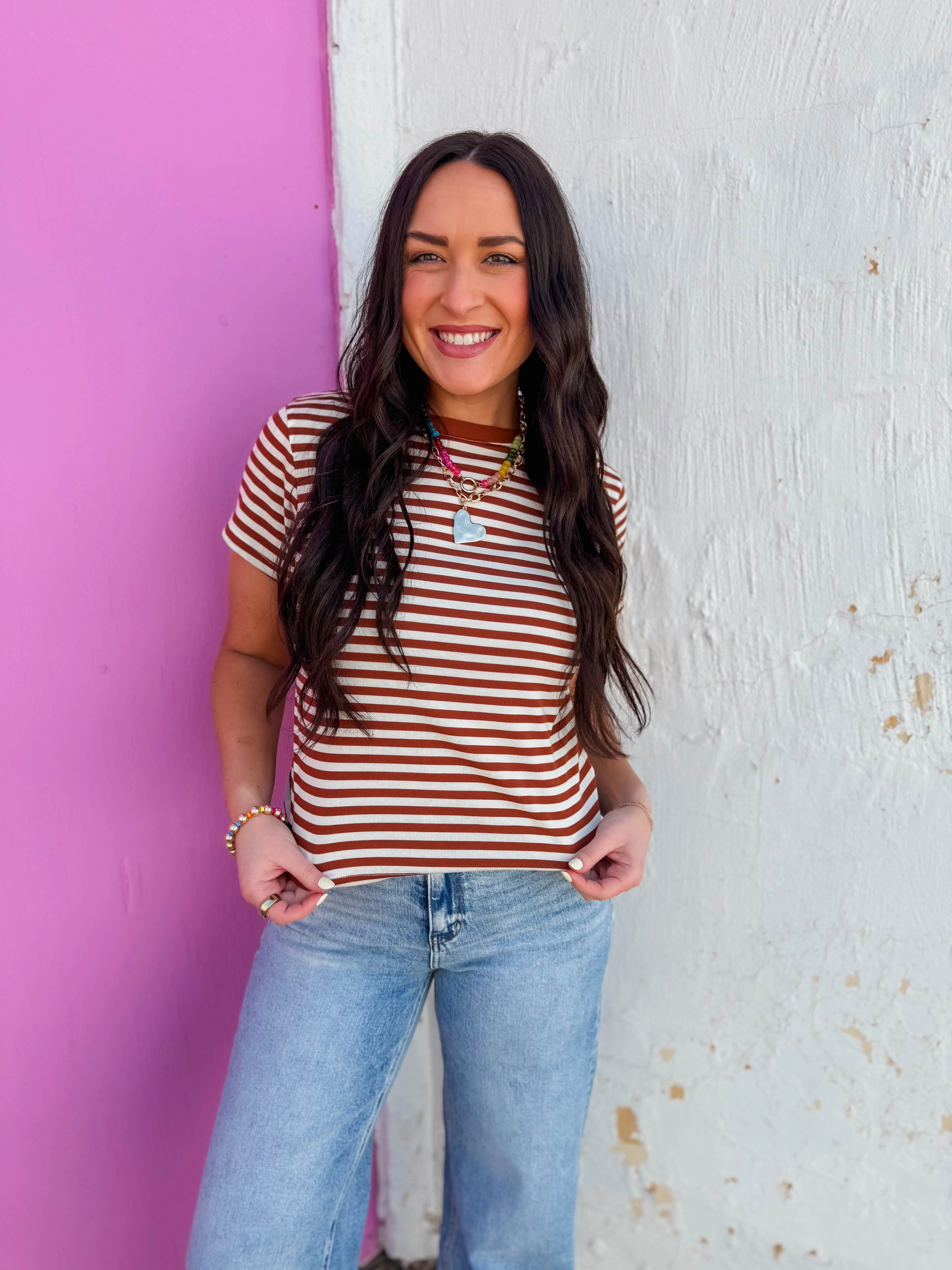 Aiden Striped Tee-Espresso/White - Image 4