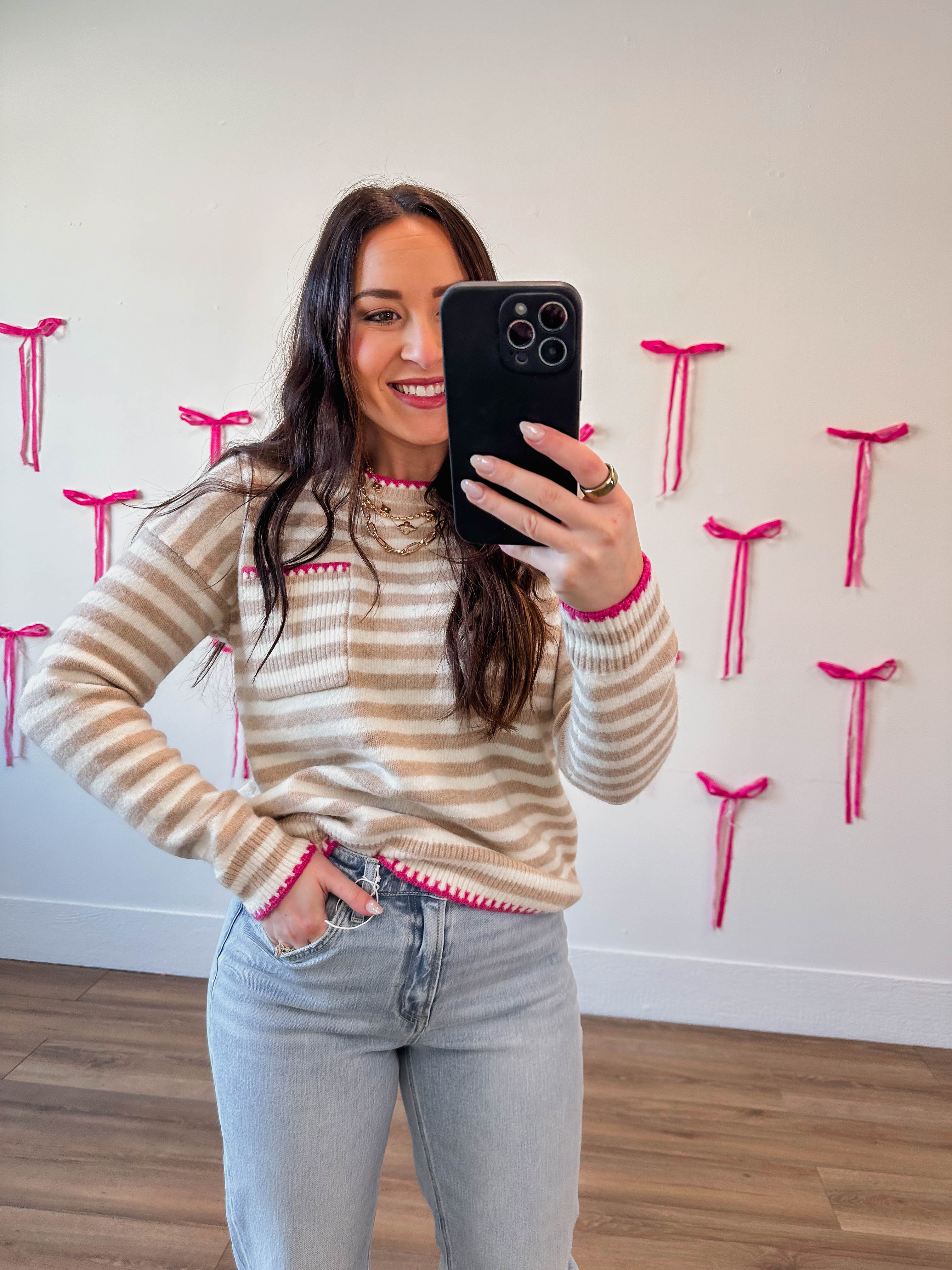 Alaina Striped Sweater-Taupe - Image 3