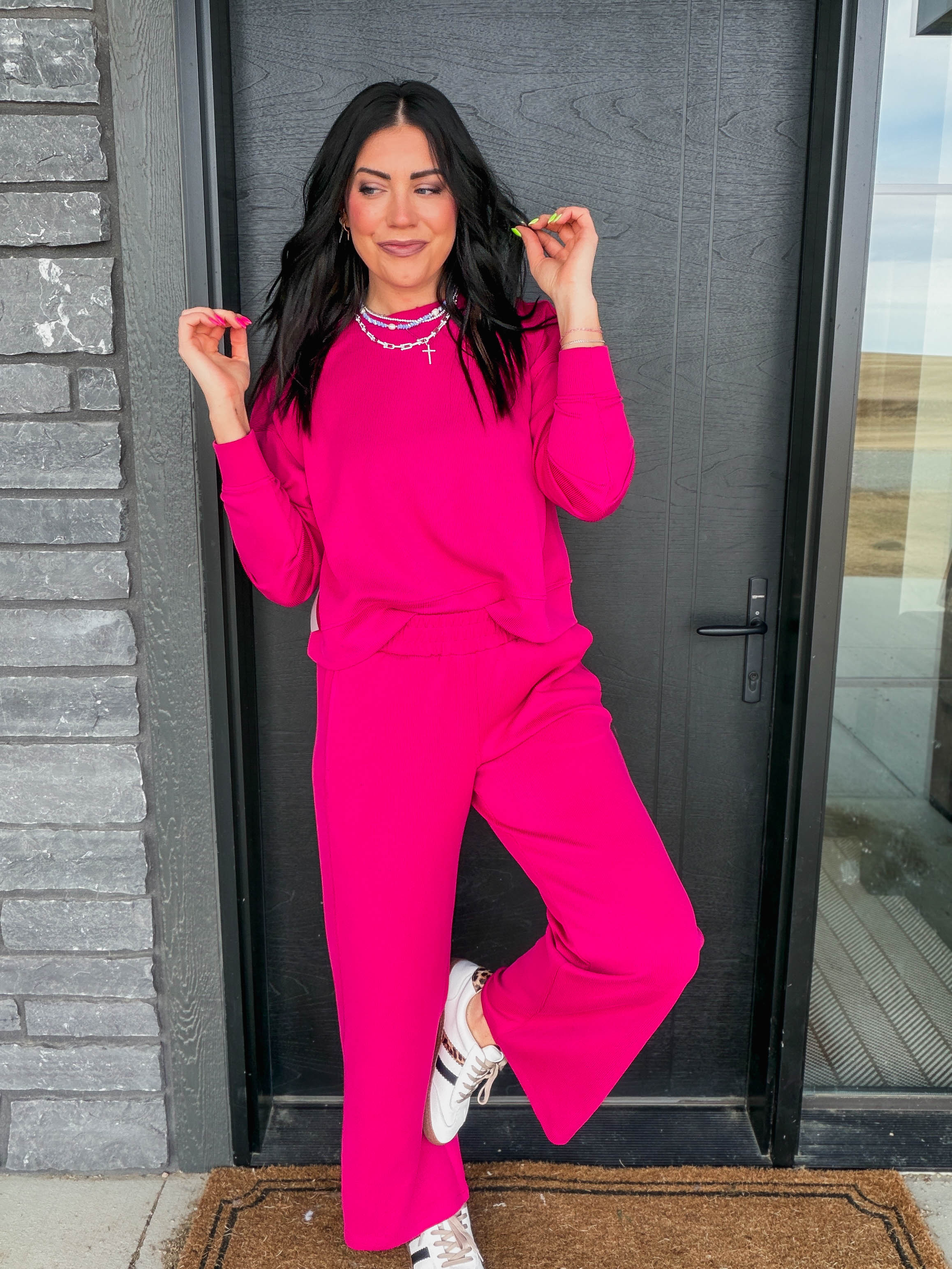 Alana Ribbed Pullover-Plum Pink - Image 2
