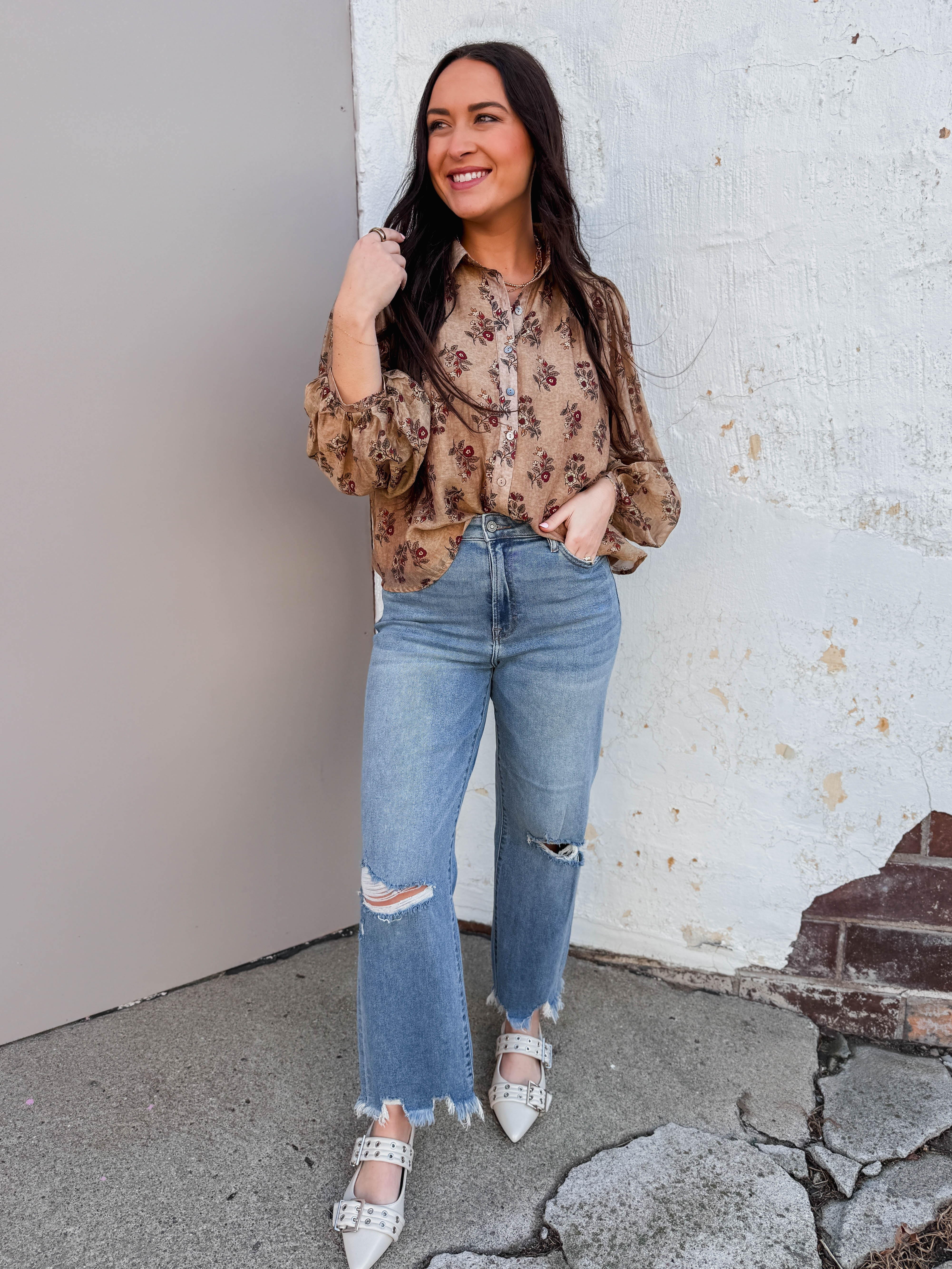 Alicia Floral Top-Taupe - Image 2