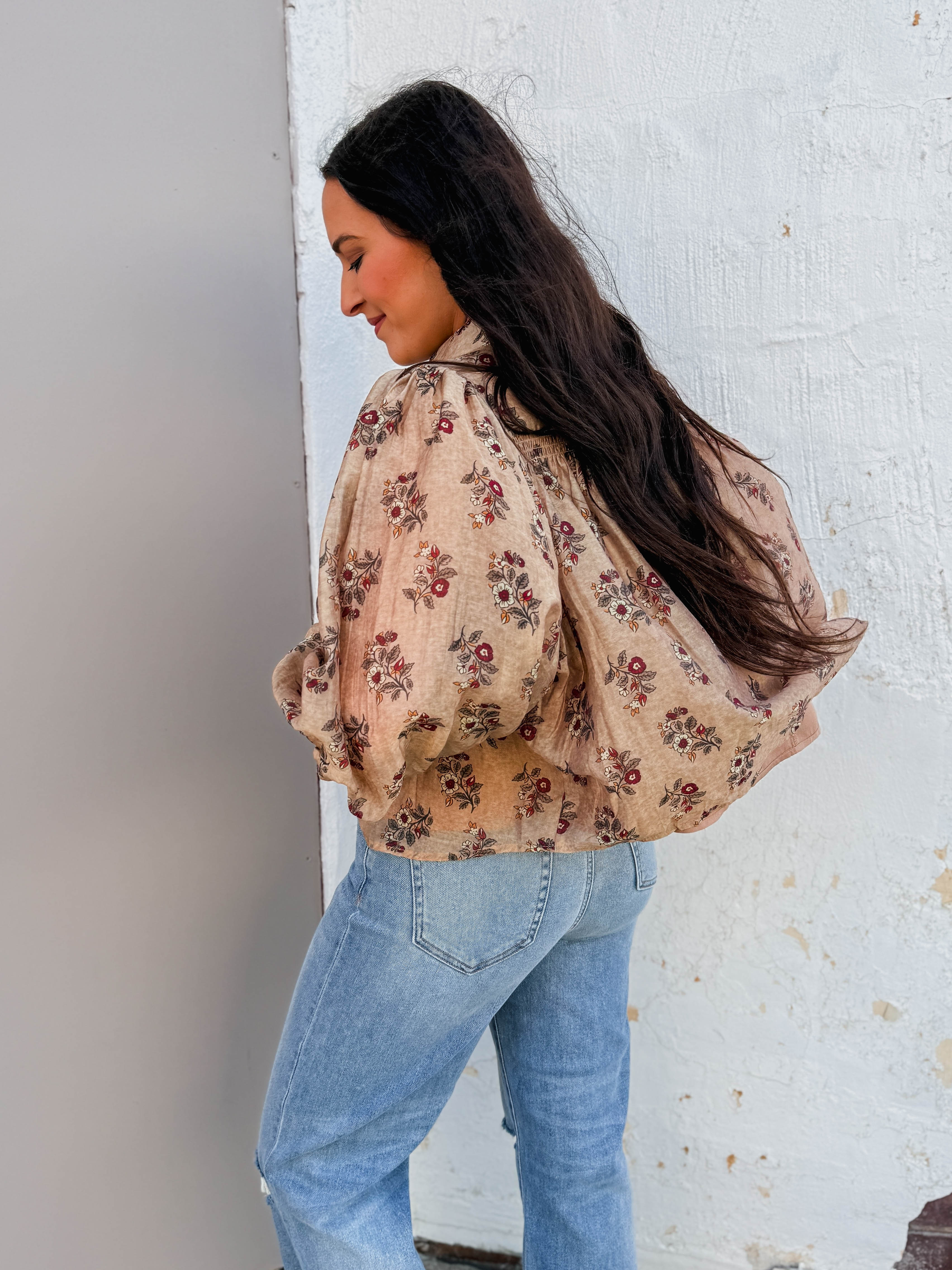 Alicia Floral Top-Taupe - Image 5