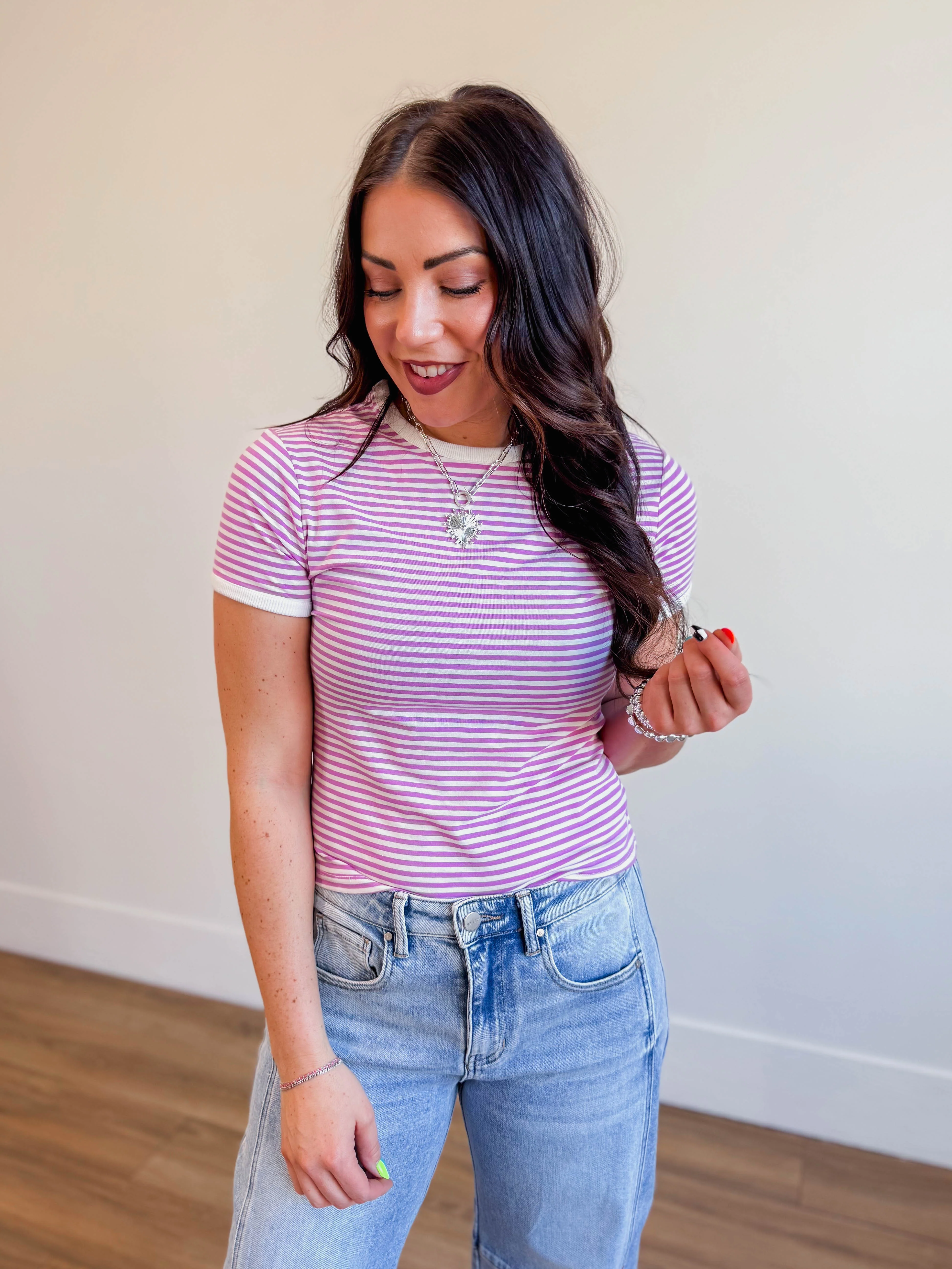 All Day Striped Tee-Bright Mauve - Image 3