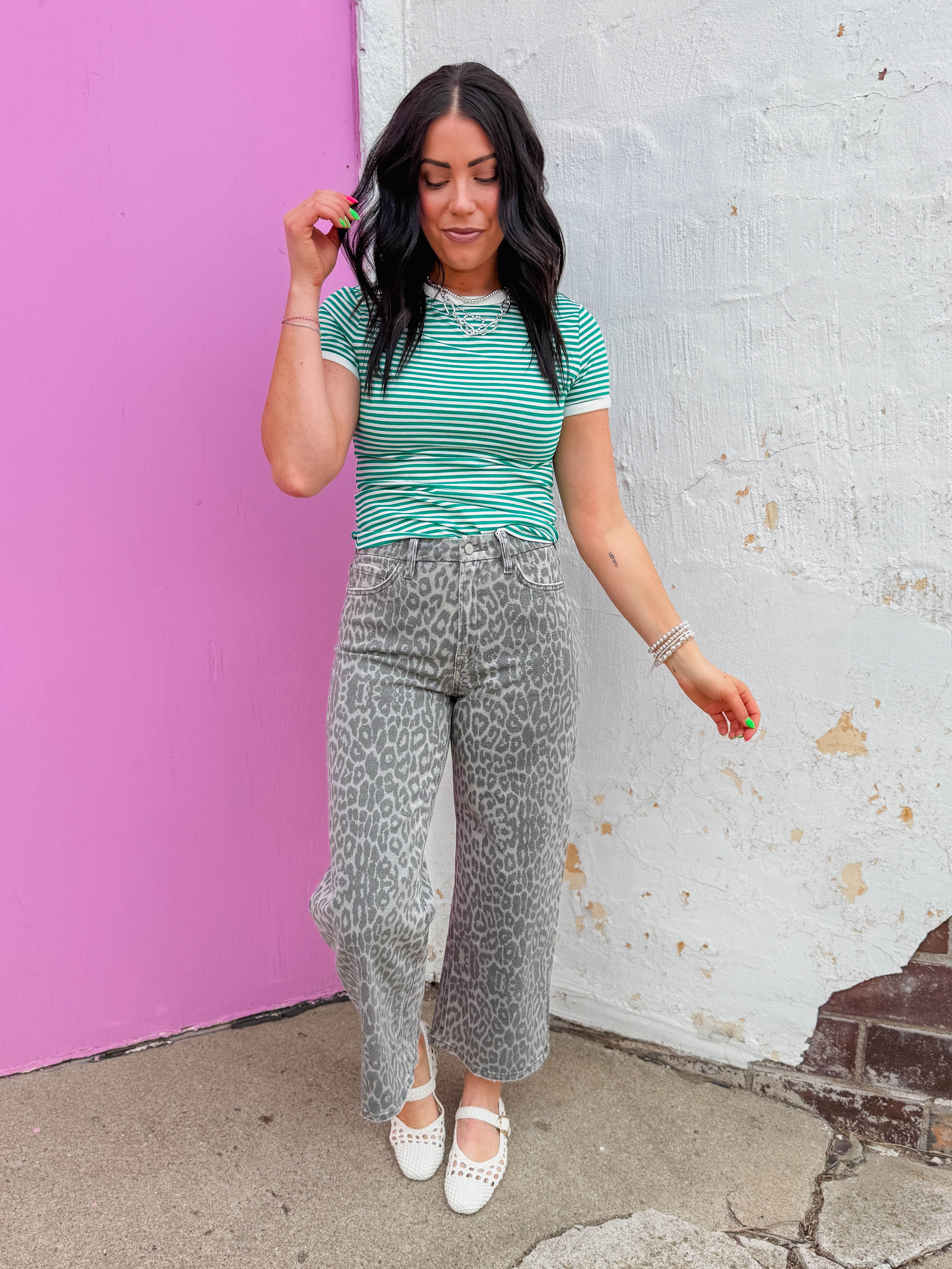 All Day Striped Tee-Kelly Green - Image 2