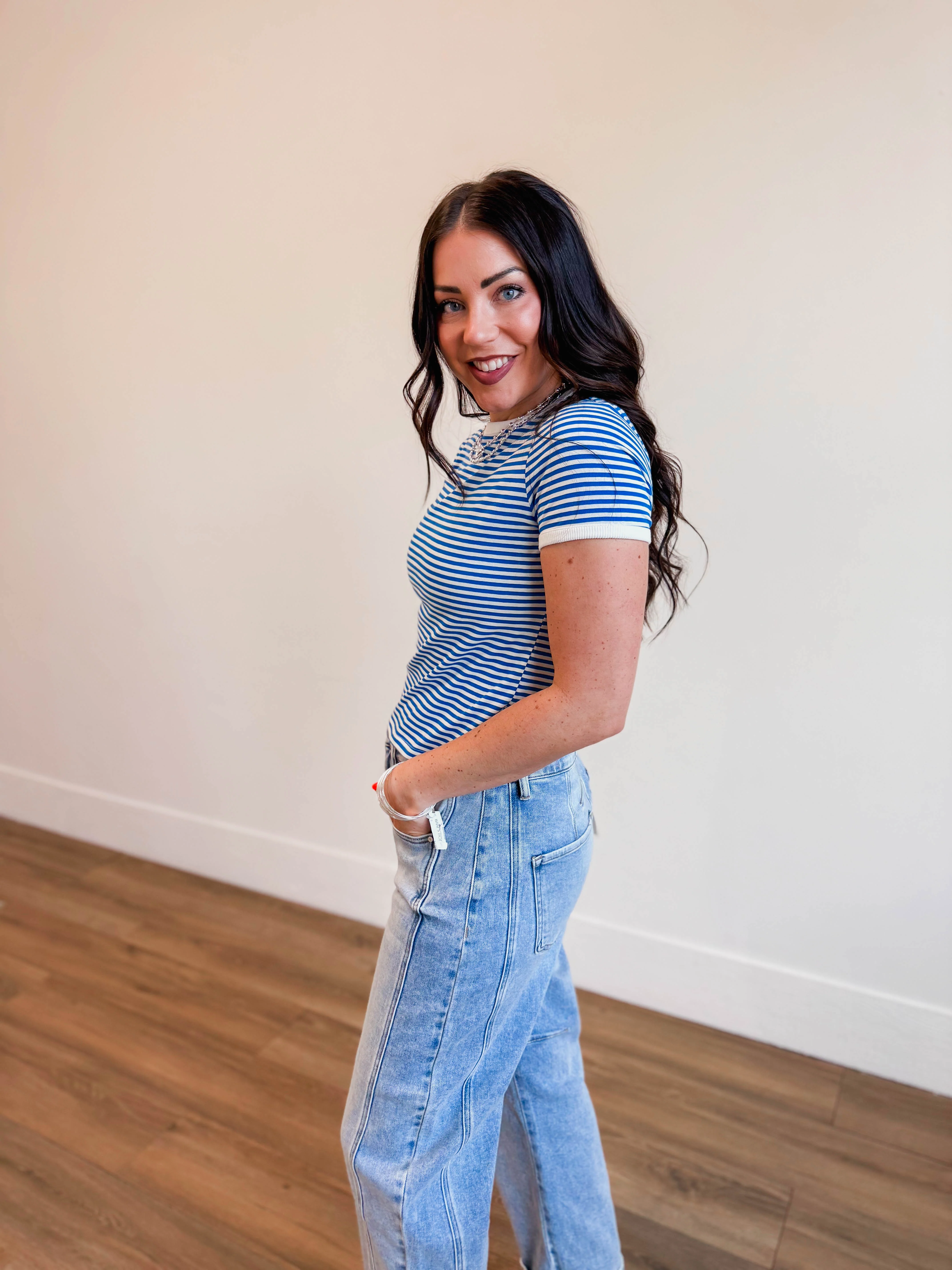 All Day Striped Tee-Ocean Blue - Image 6