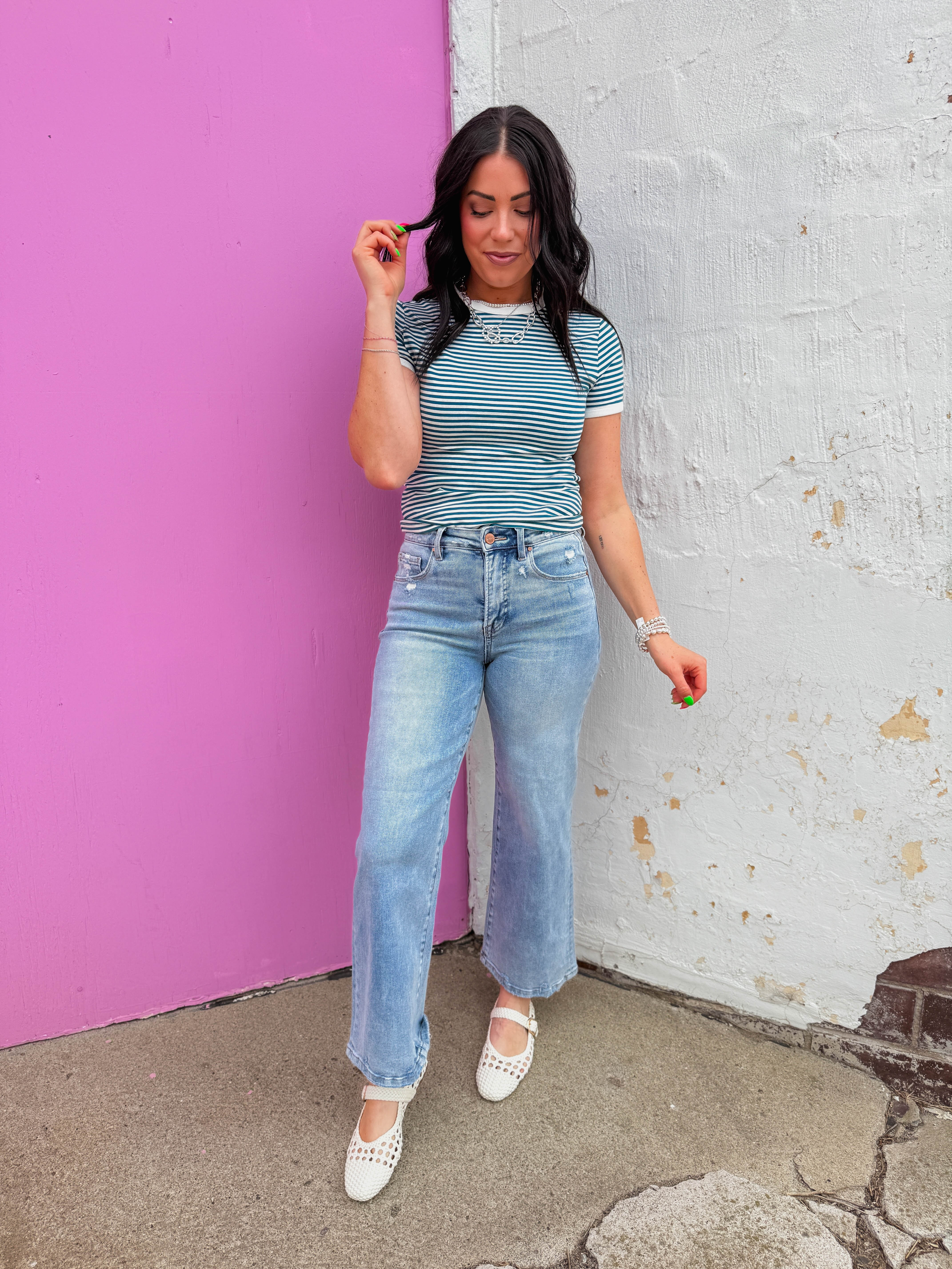 All Day Striped Tee-Teal - Image 2