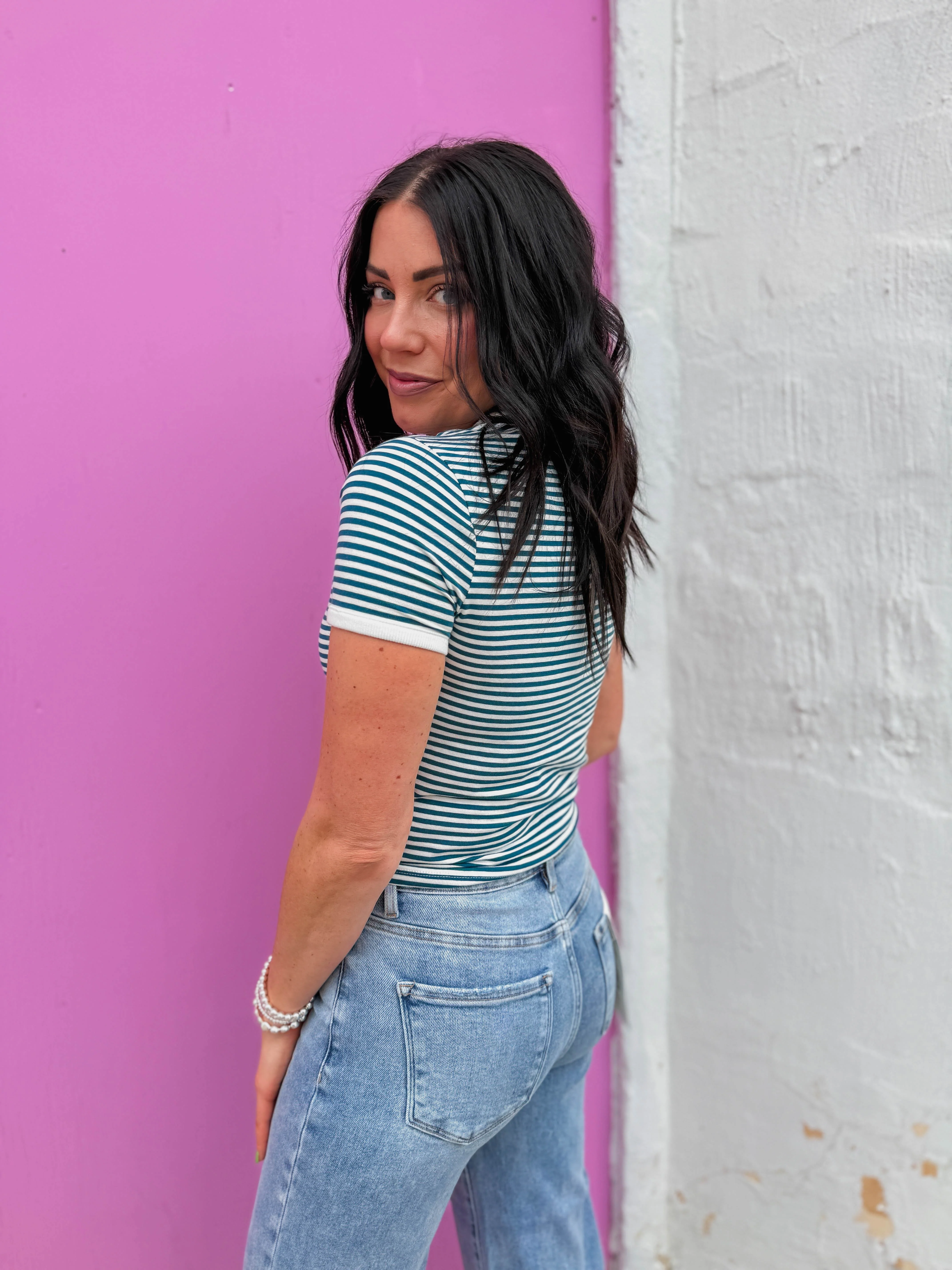 All Day Striped Tee-Teal - Image 5