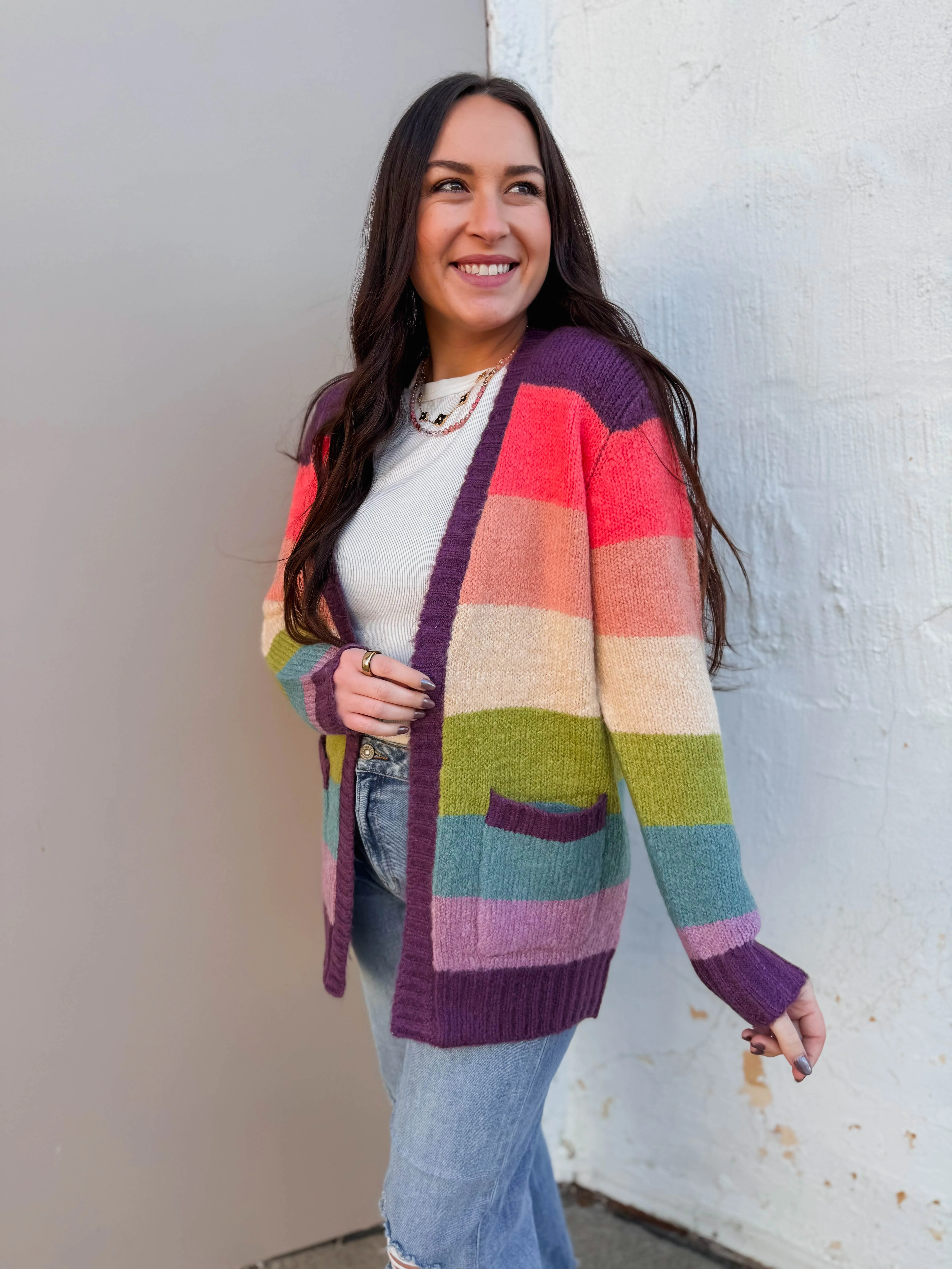 Allison Color Block Cardigan-Plum/Orange - Image 4