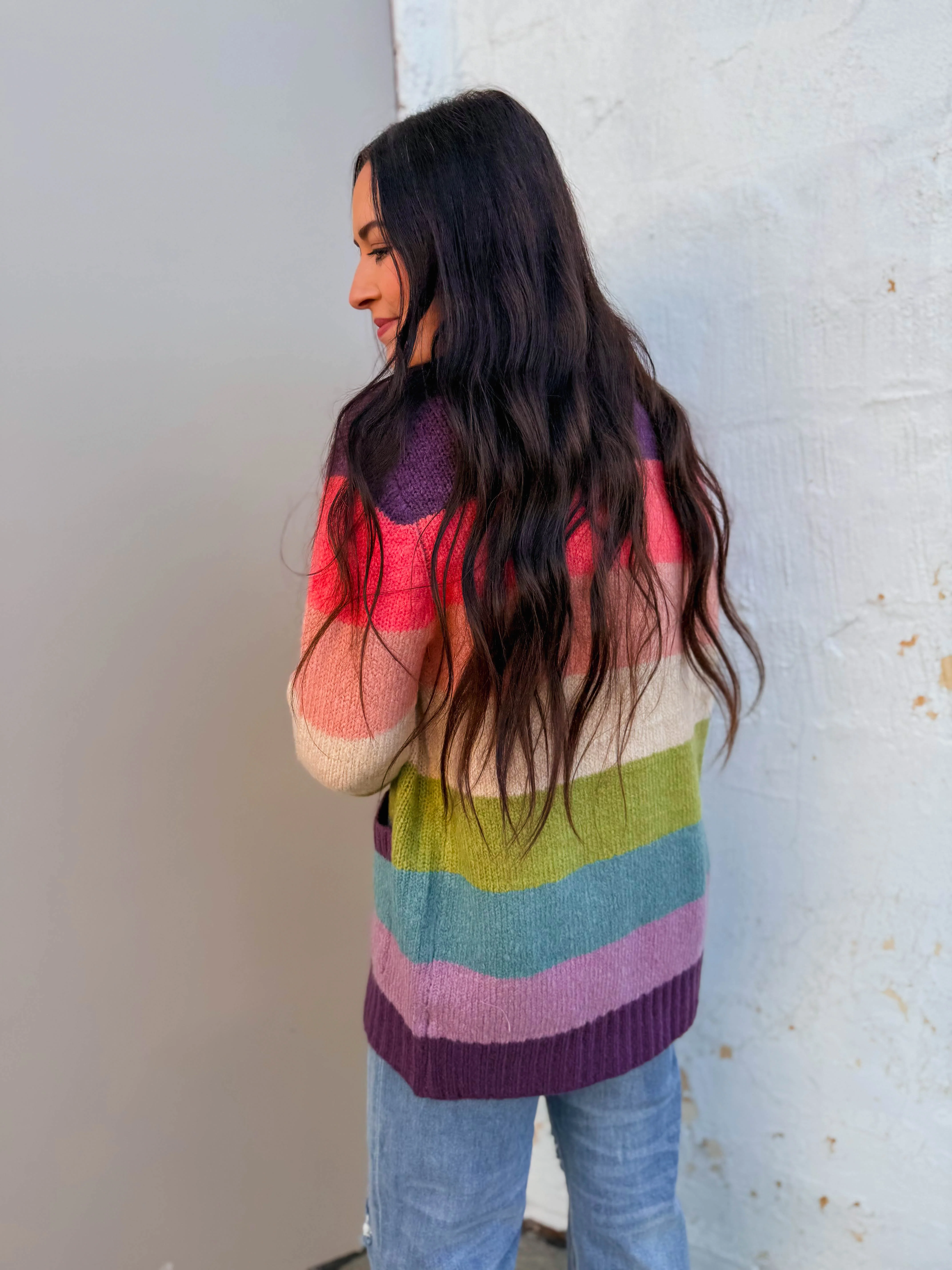 Allison Color Block Cardigan-Plum/Orange - Image 5