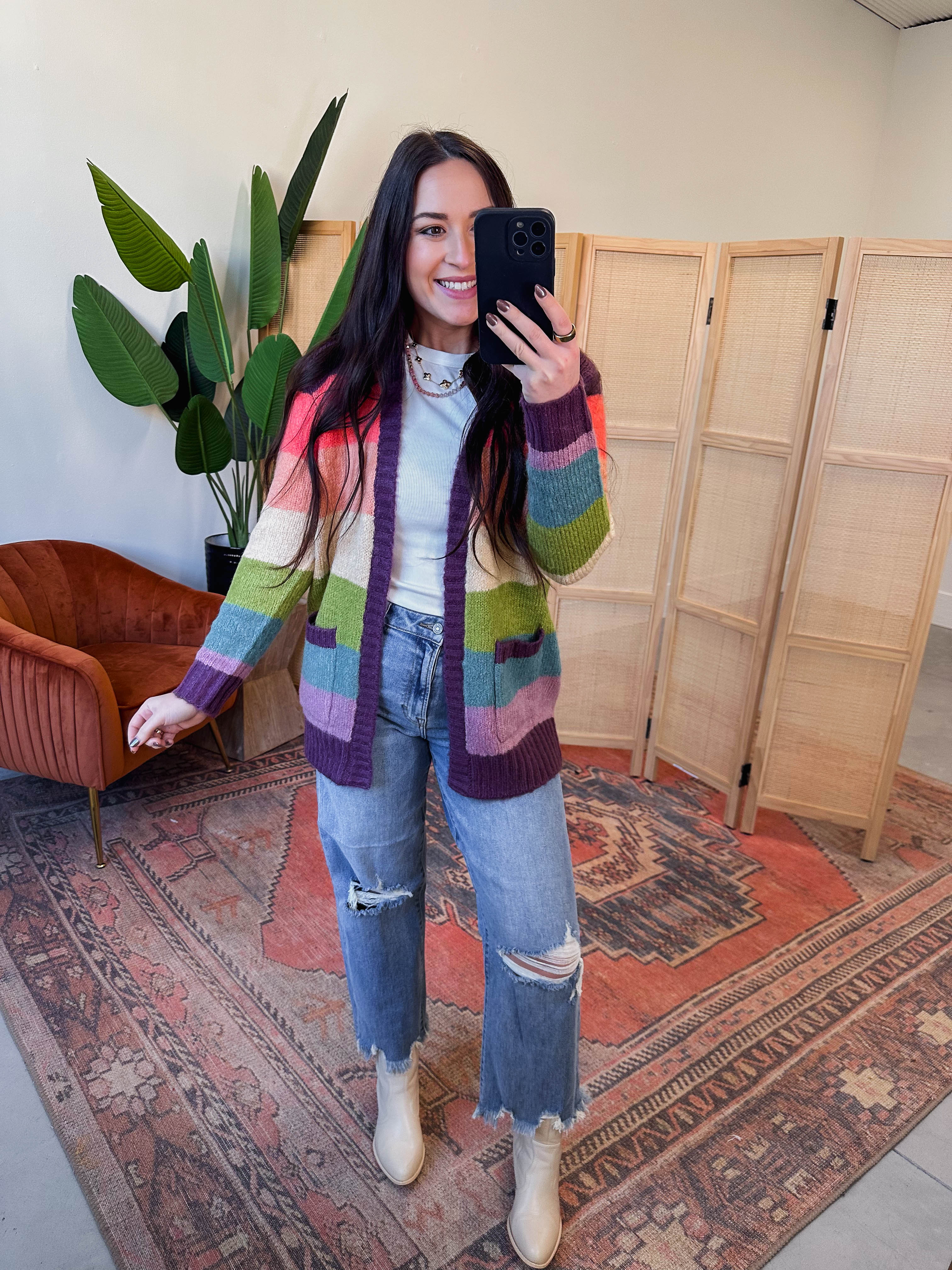 Allison Color Block Cardigan-Plum/Orange - Image 6