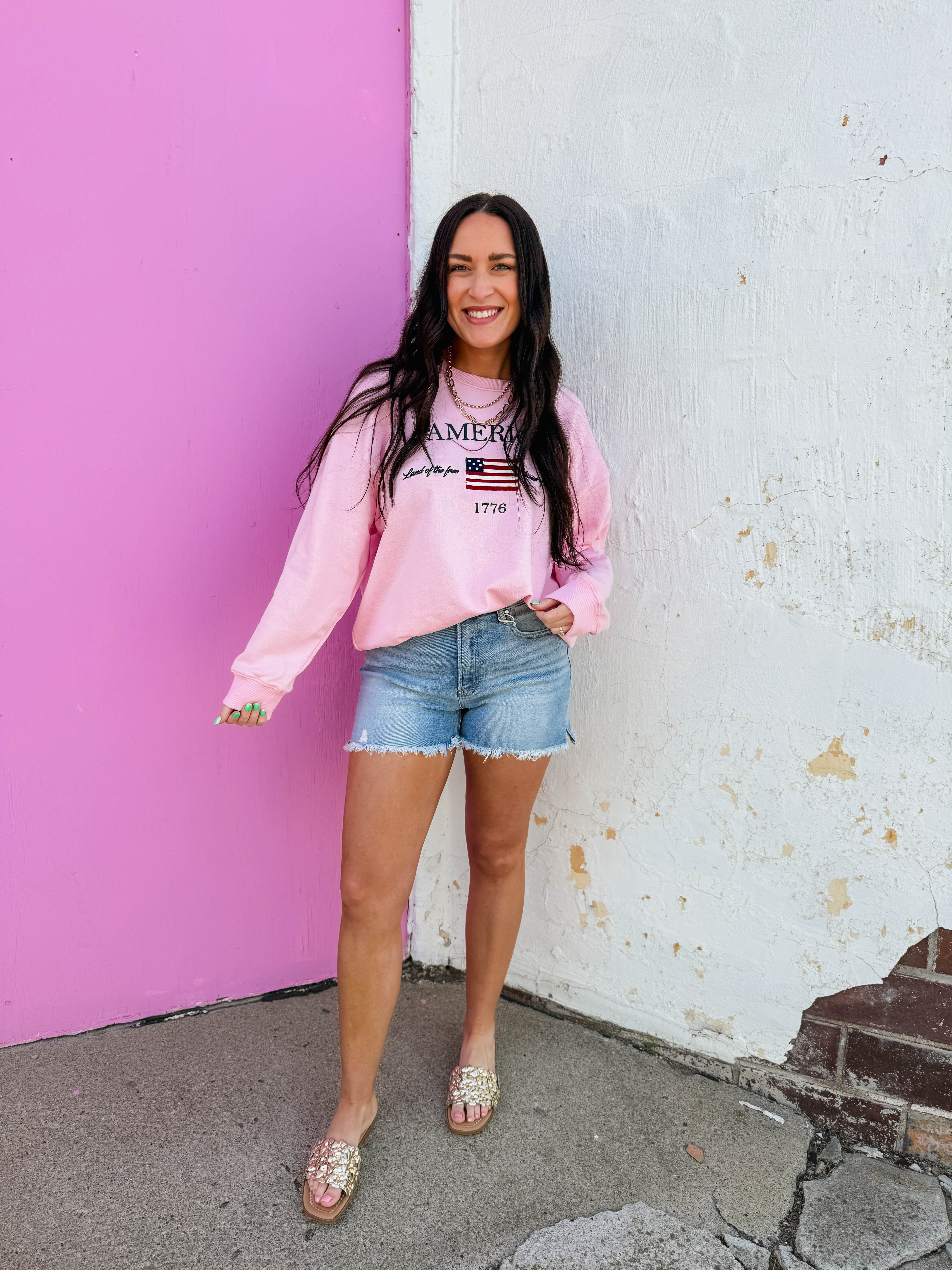 America Embroidered Crewneck-Pink - Image 2