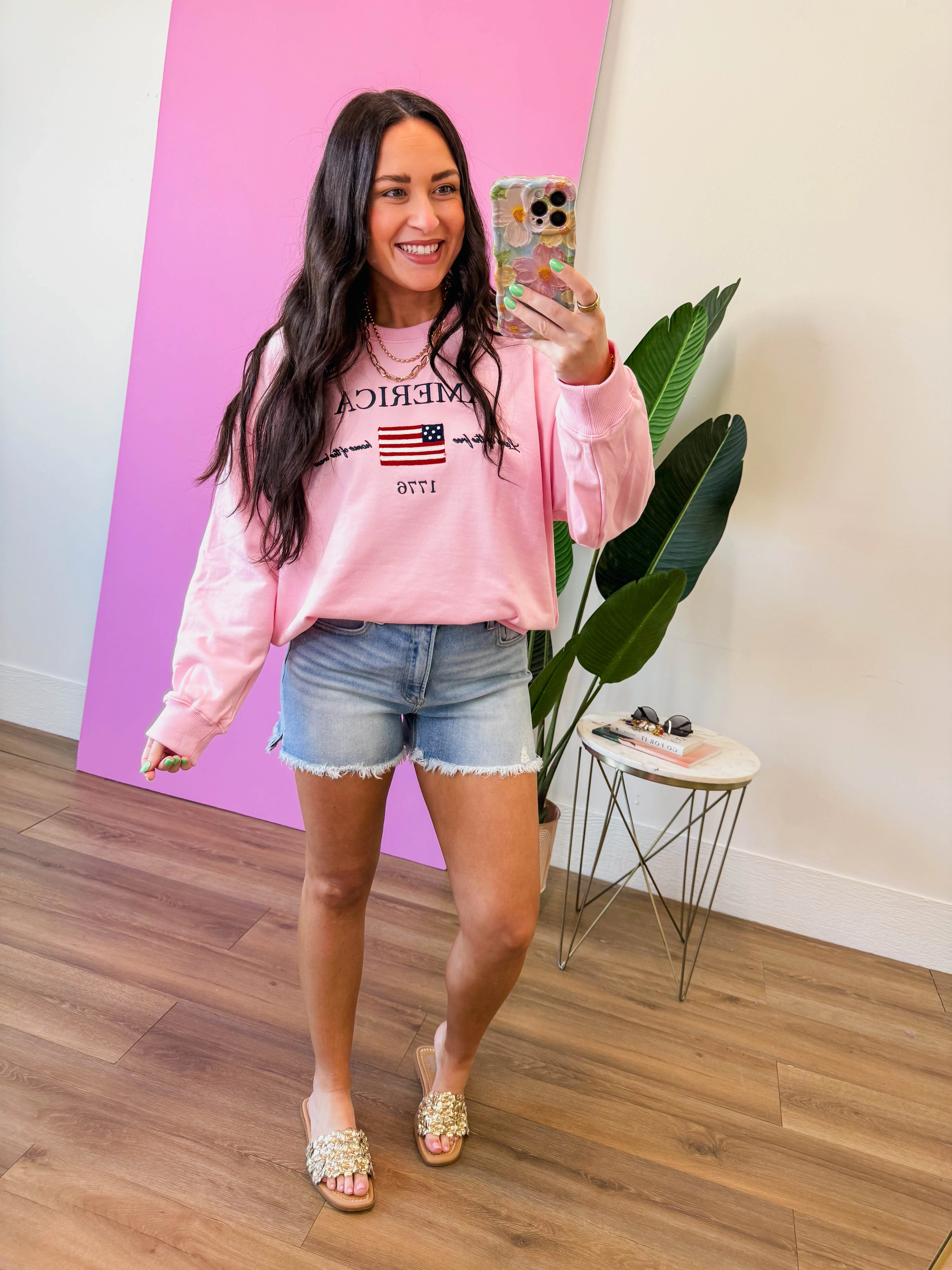 America Embroidered Crewneck-Pink - Image 8