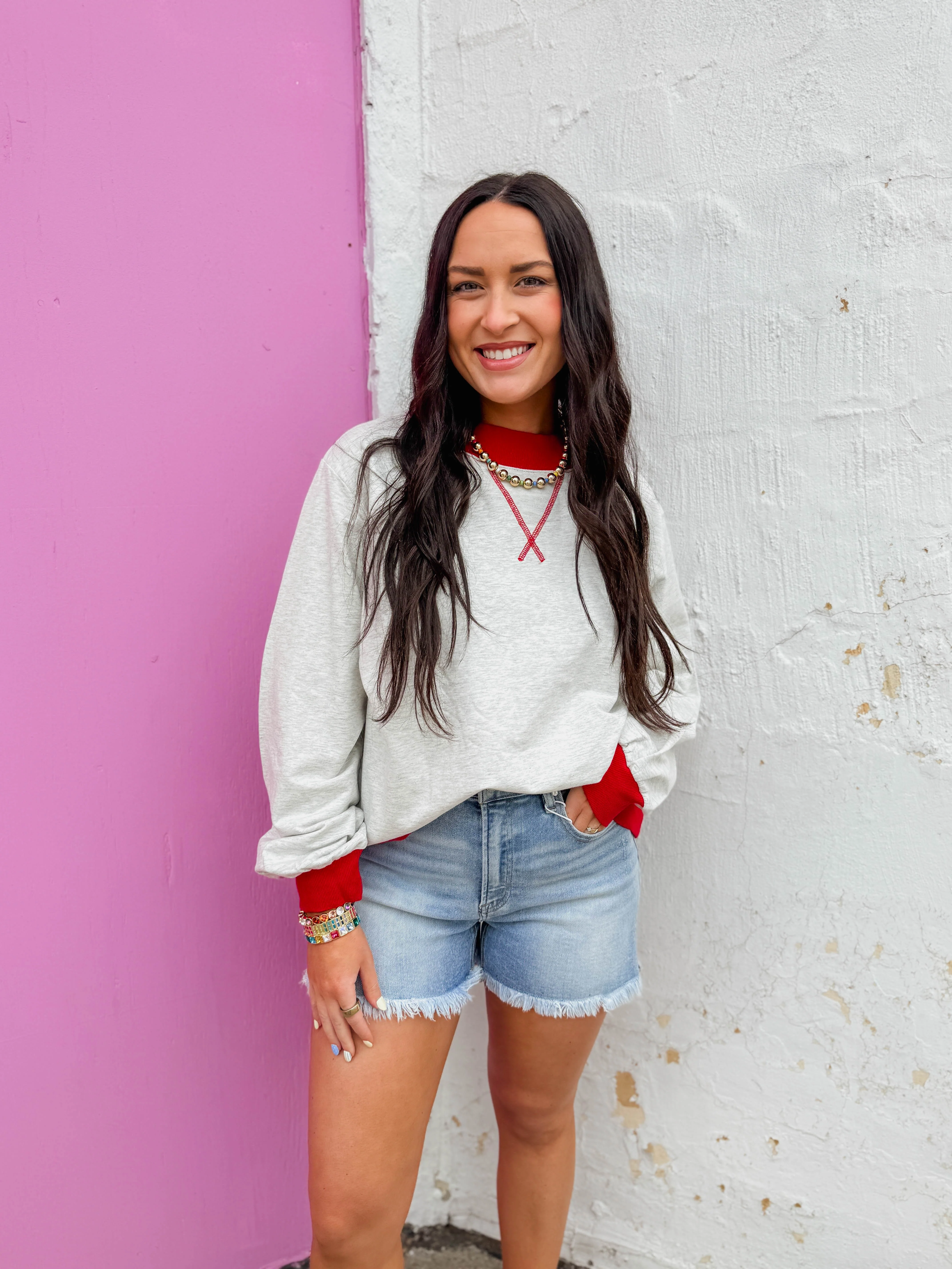 Andie Mock Neck Sweatshirt-Grey