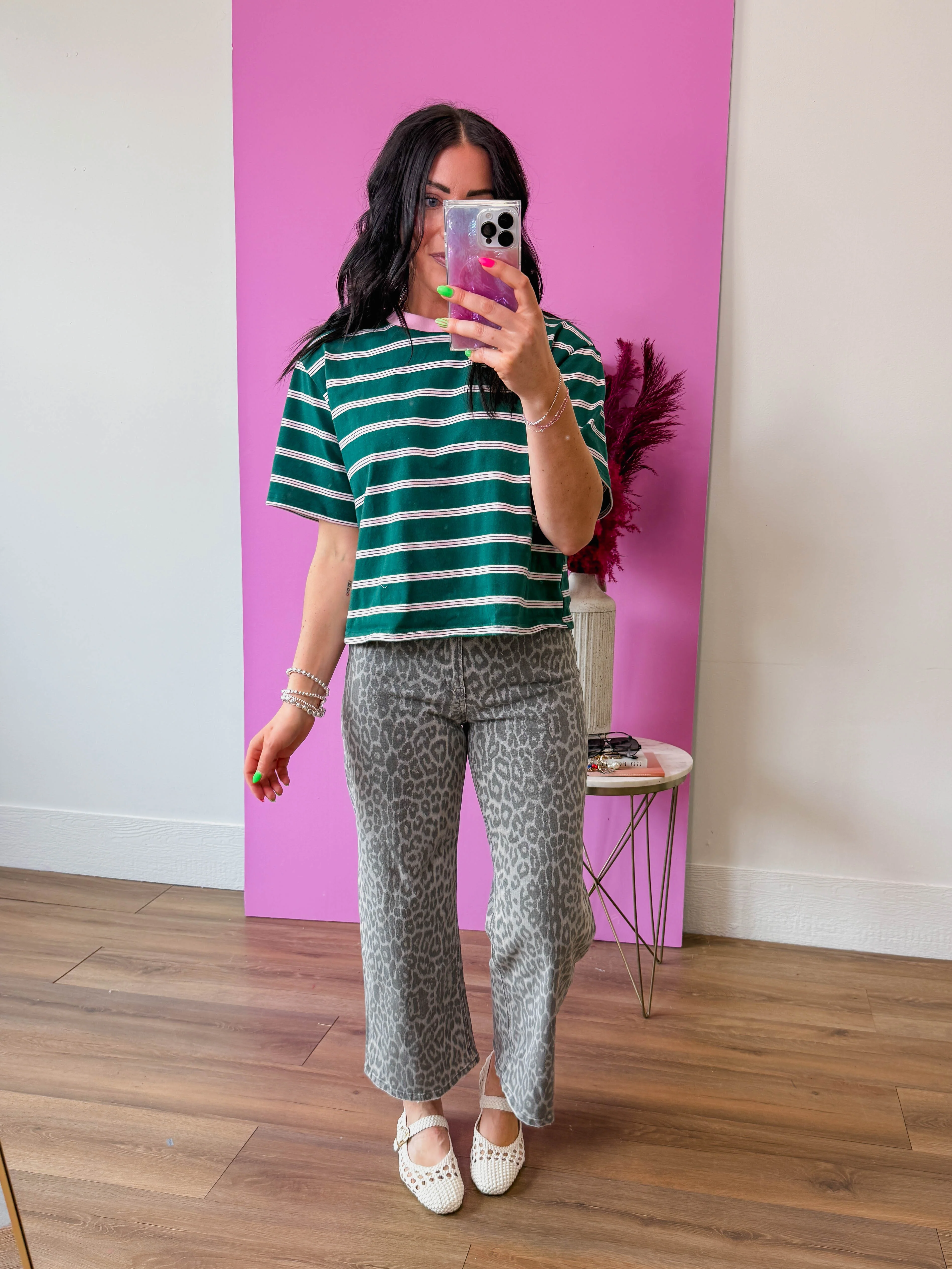 Andie Striped Tee-Green/Pink - Image 10