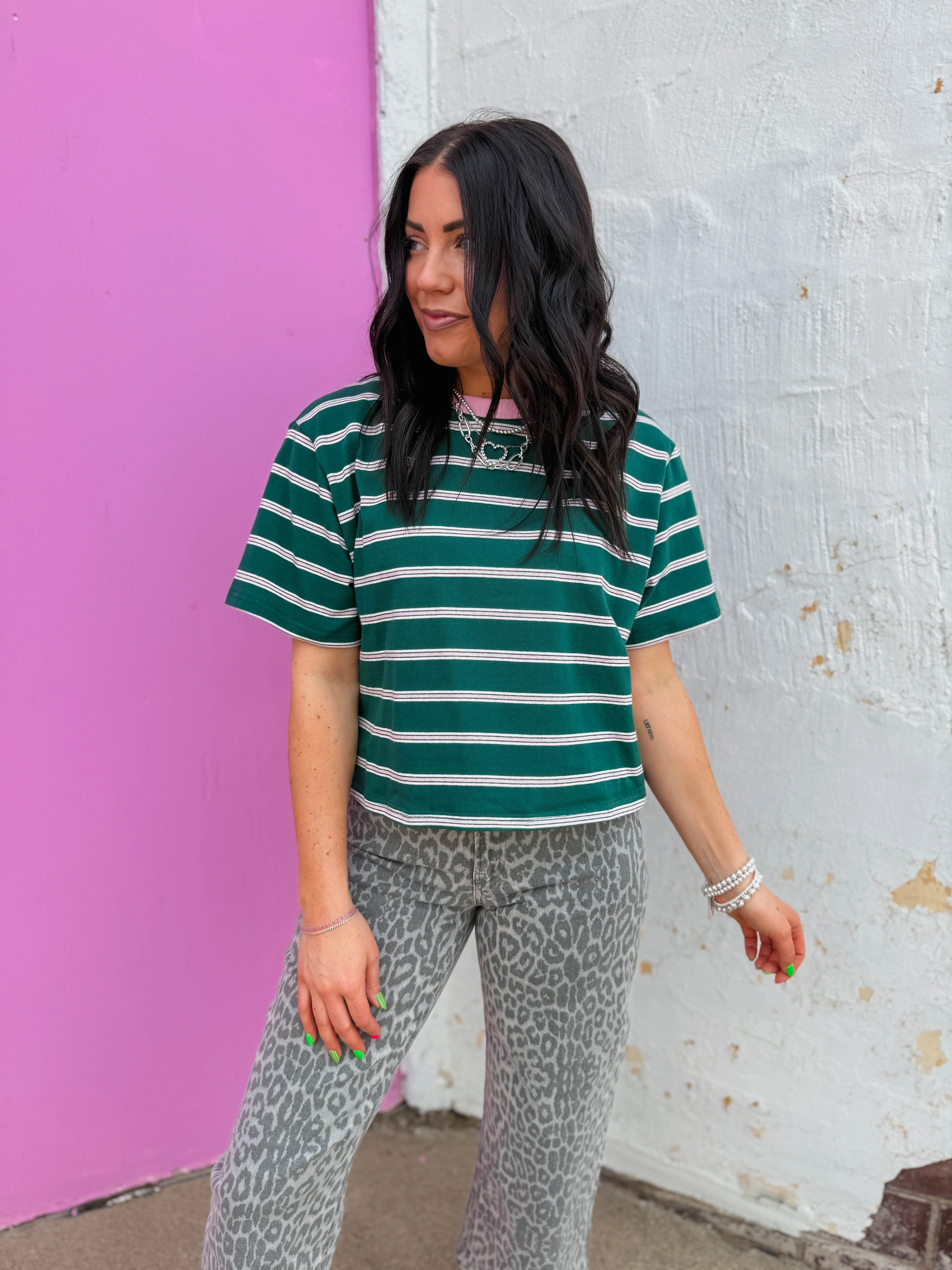 Andie Striped Tee-Green/Pink - Image 5