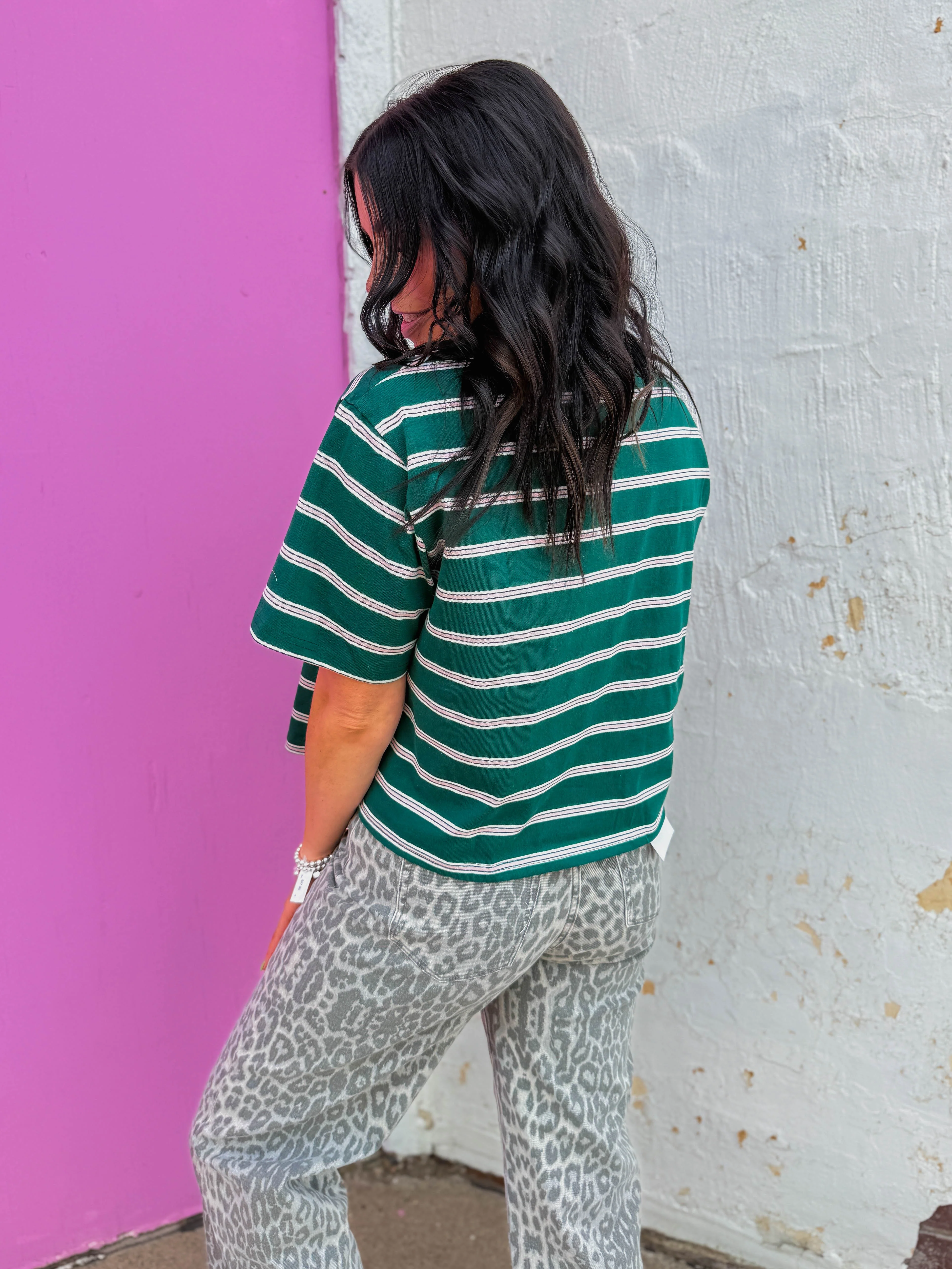 Andie Striped Tee-Green/Pink - Image 9
