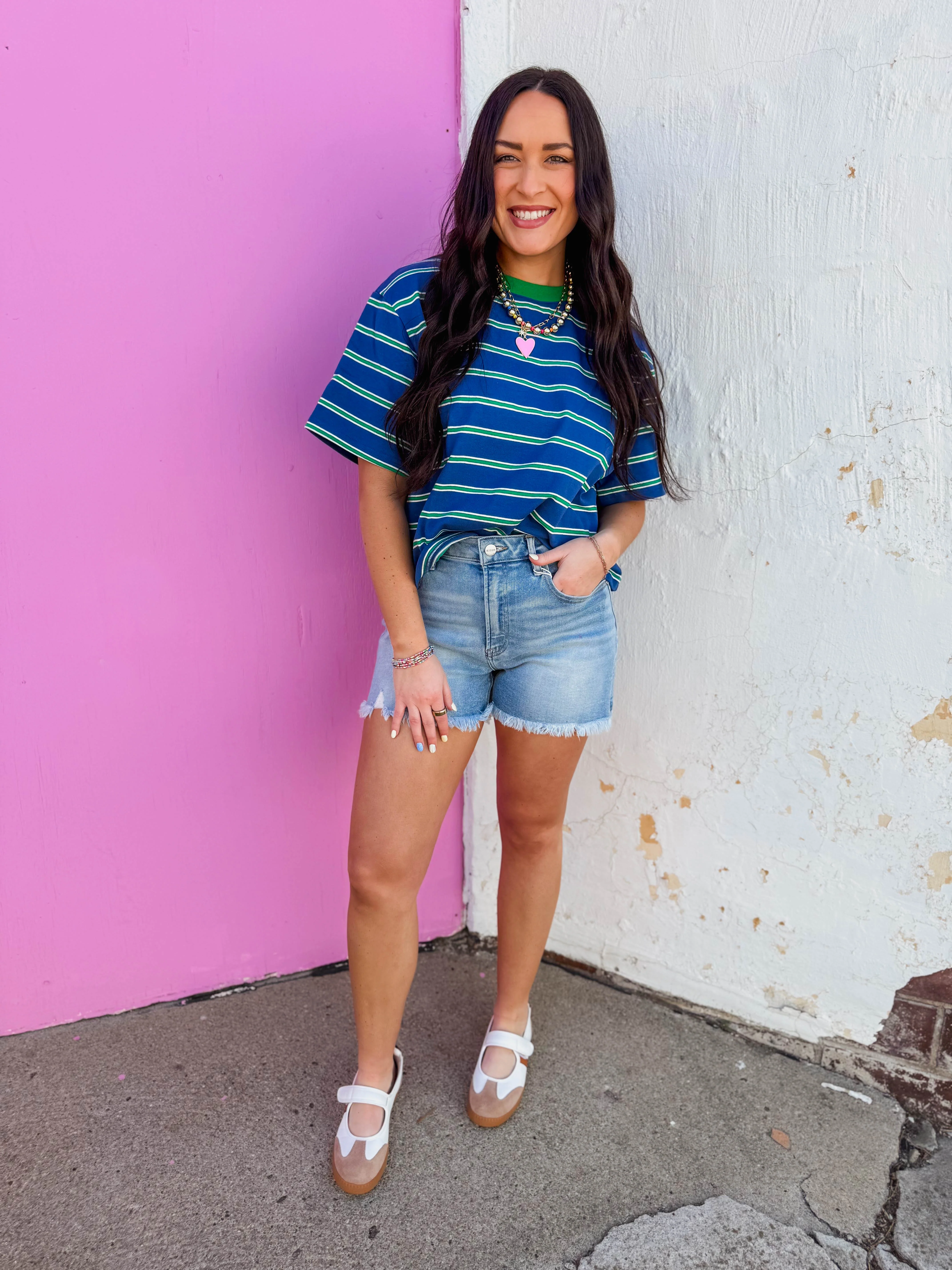 Andie Striped Tee-Blue/Green - Image 2