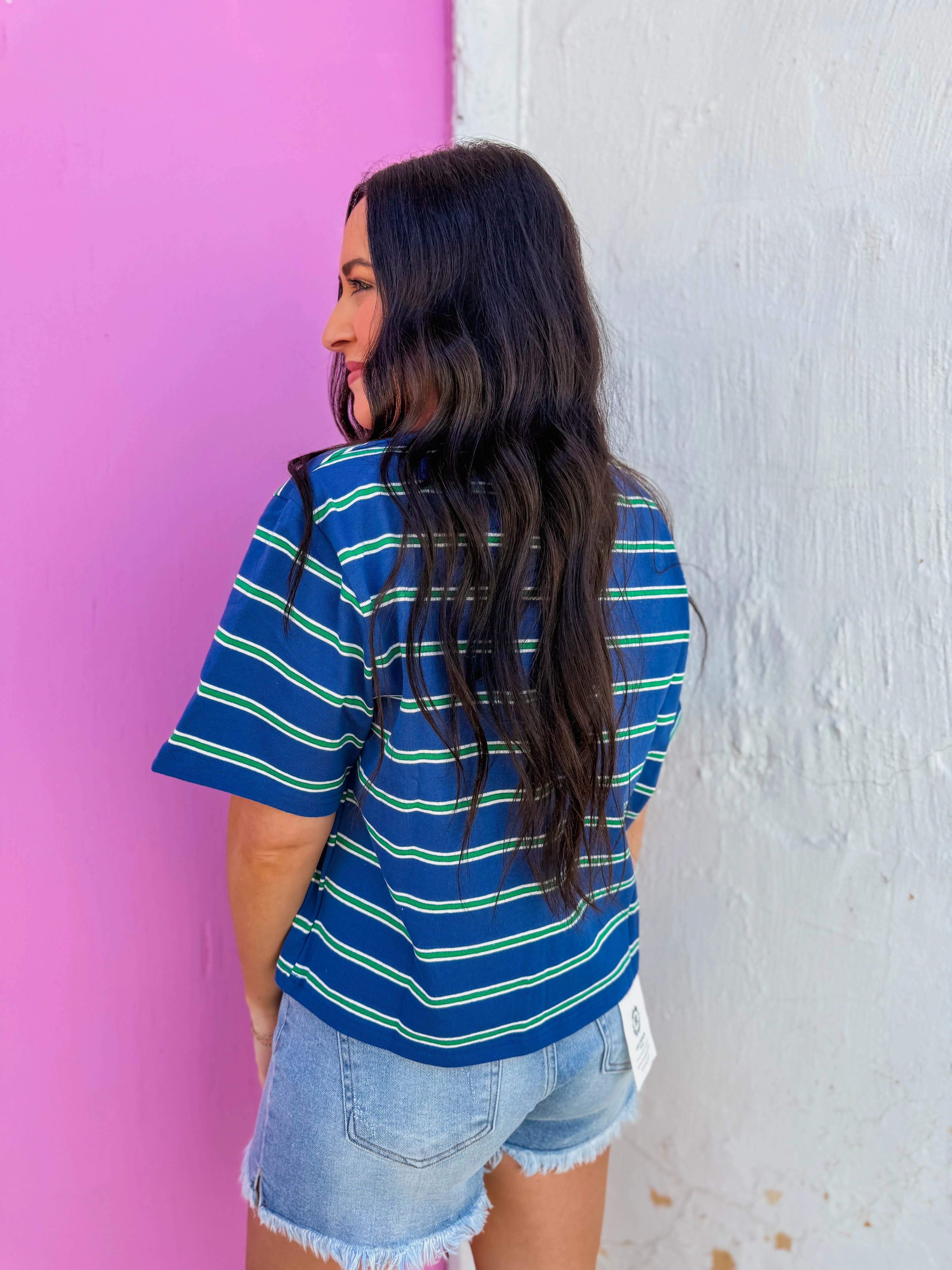 Andie Striped Tee-Blue/Green - Image 6
