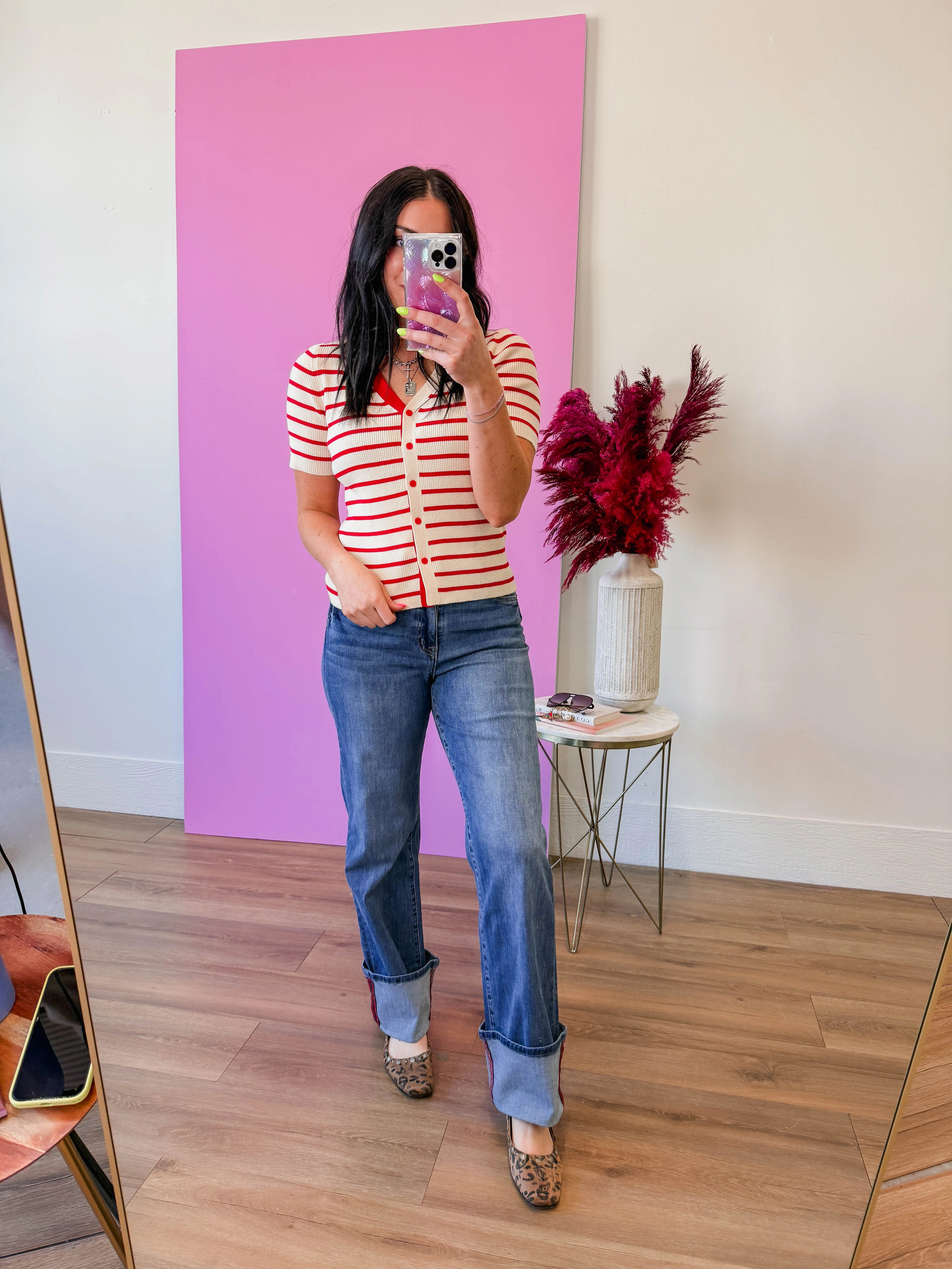Andrea Striped Knit Top-Red - Image 9