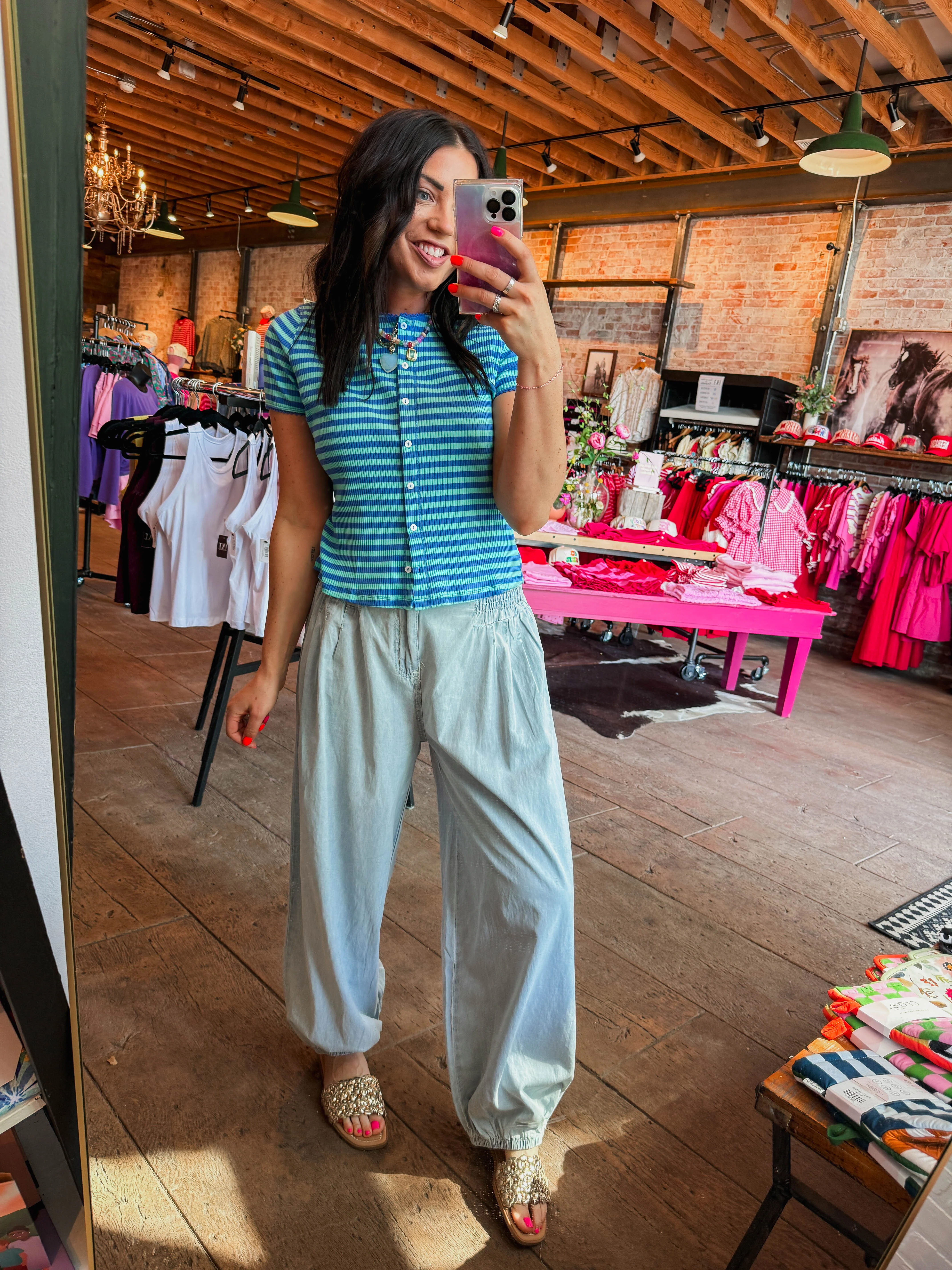 Annika Striped Top-Mint/Blue - Image 4