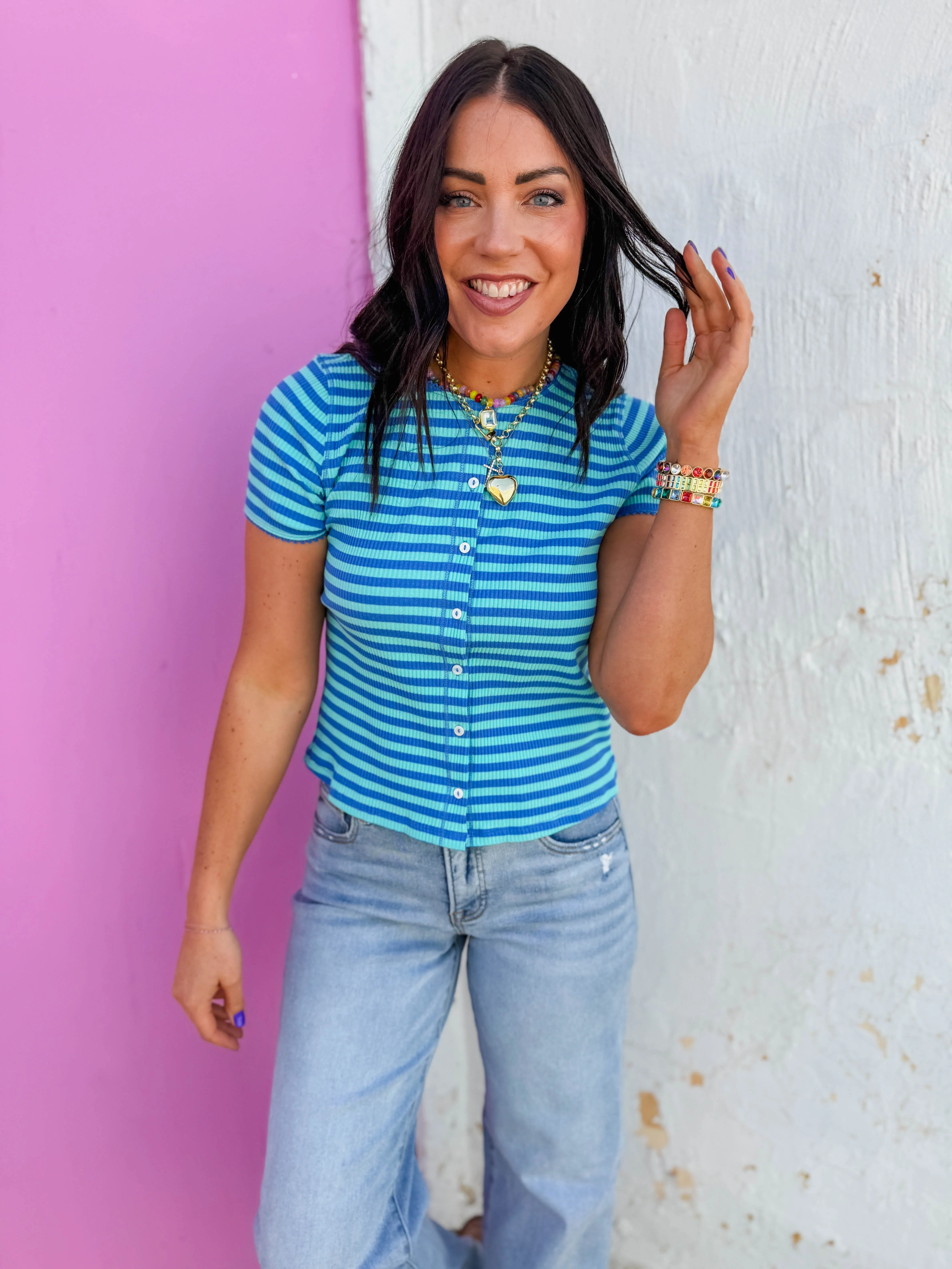 Annika Striped Top-Mint/Blue - Image 5