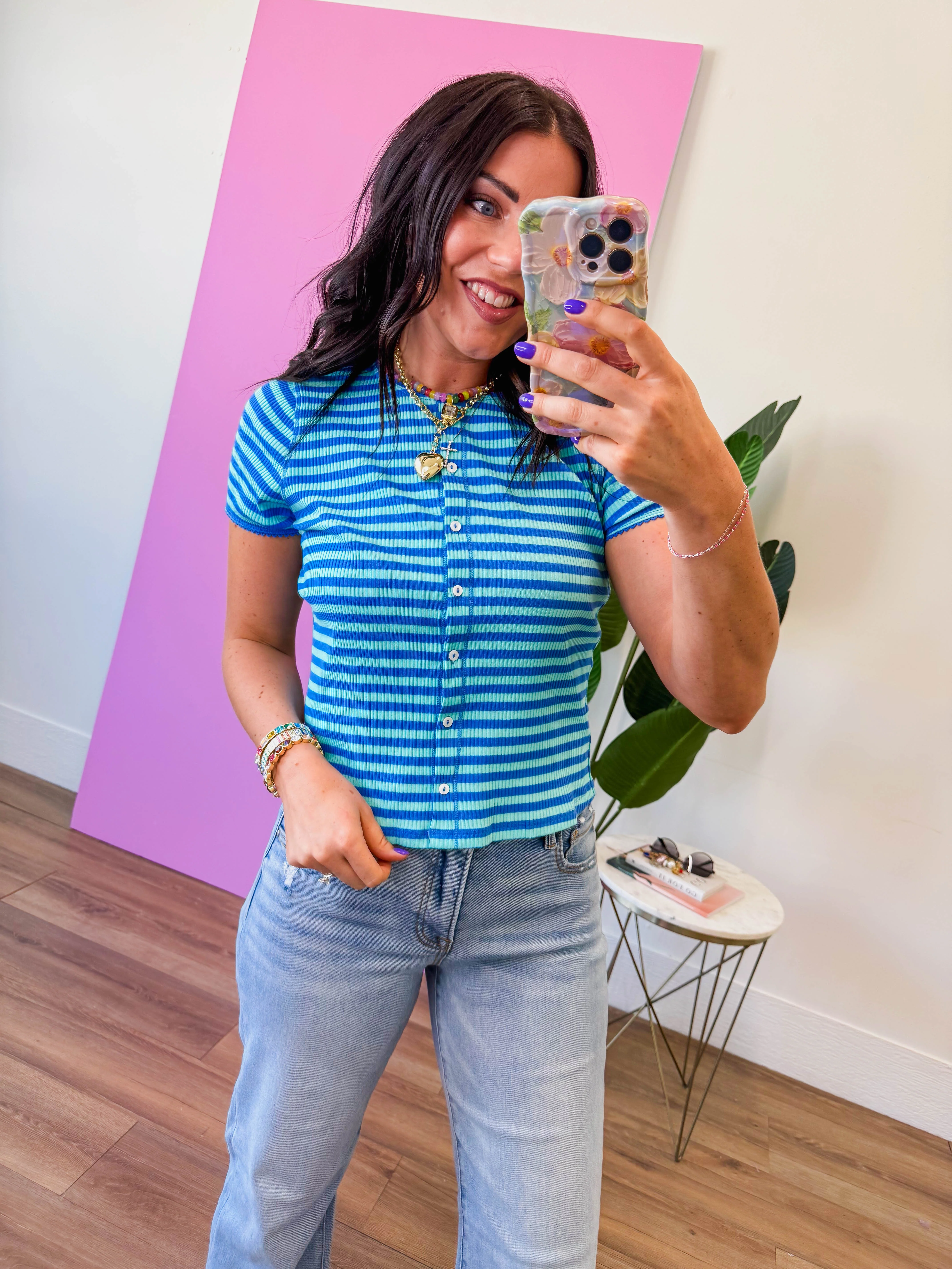 Annika Striped Top-Mint/Blue - Image 8