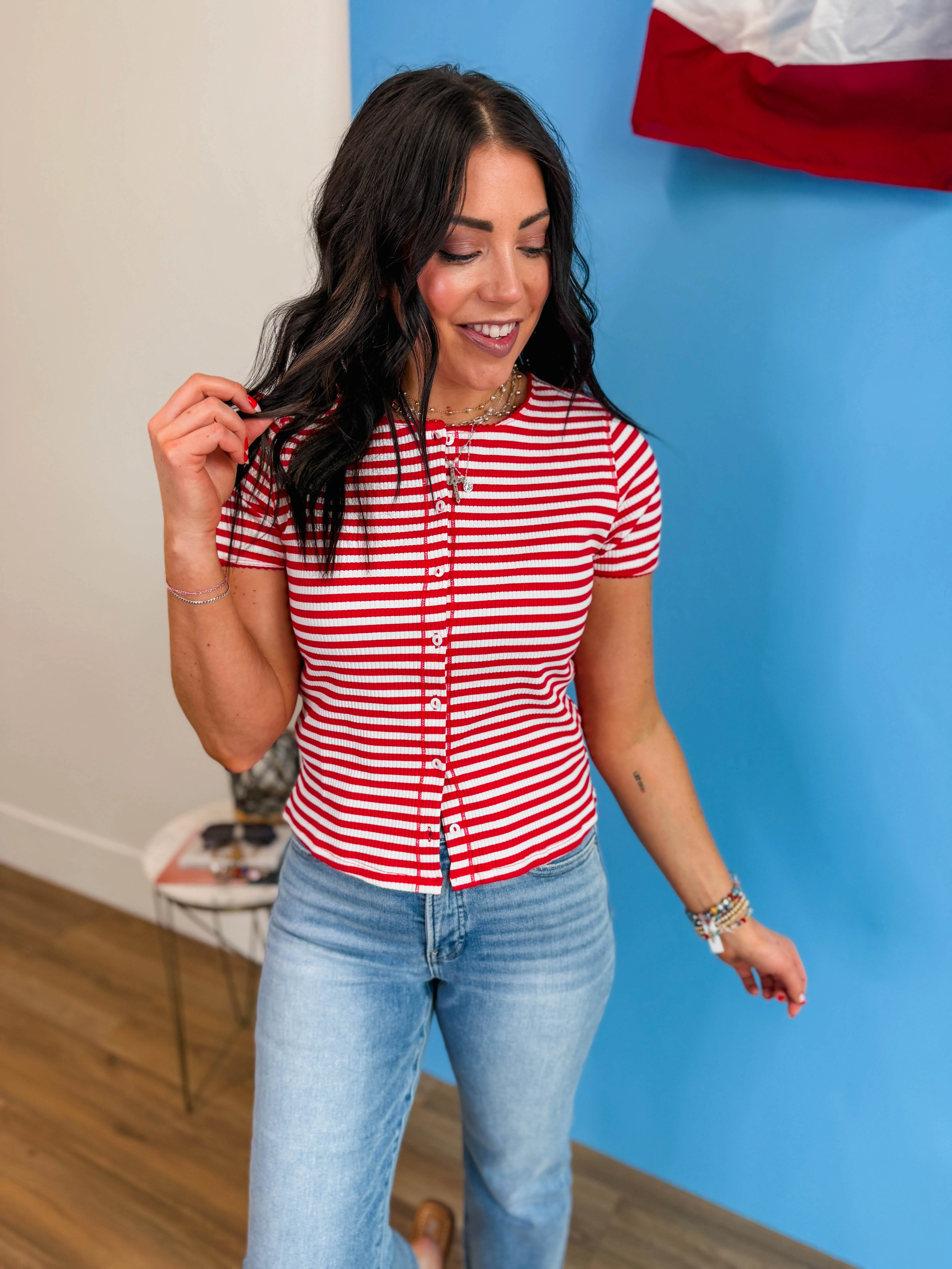 Annika Striped Top-Red/White - Image 8