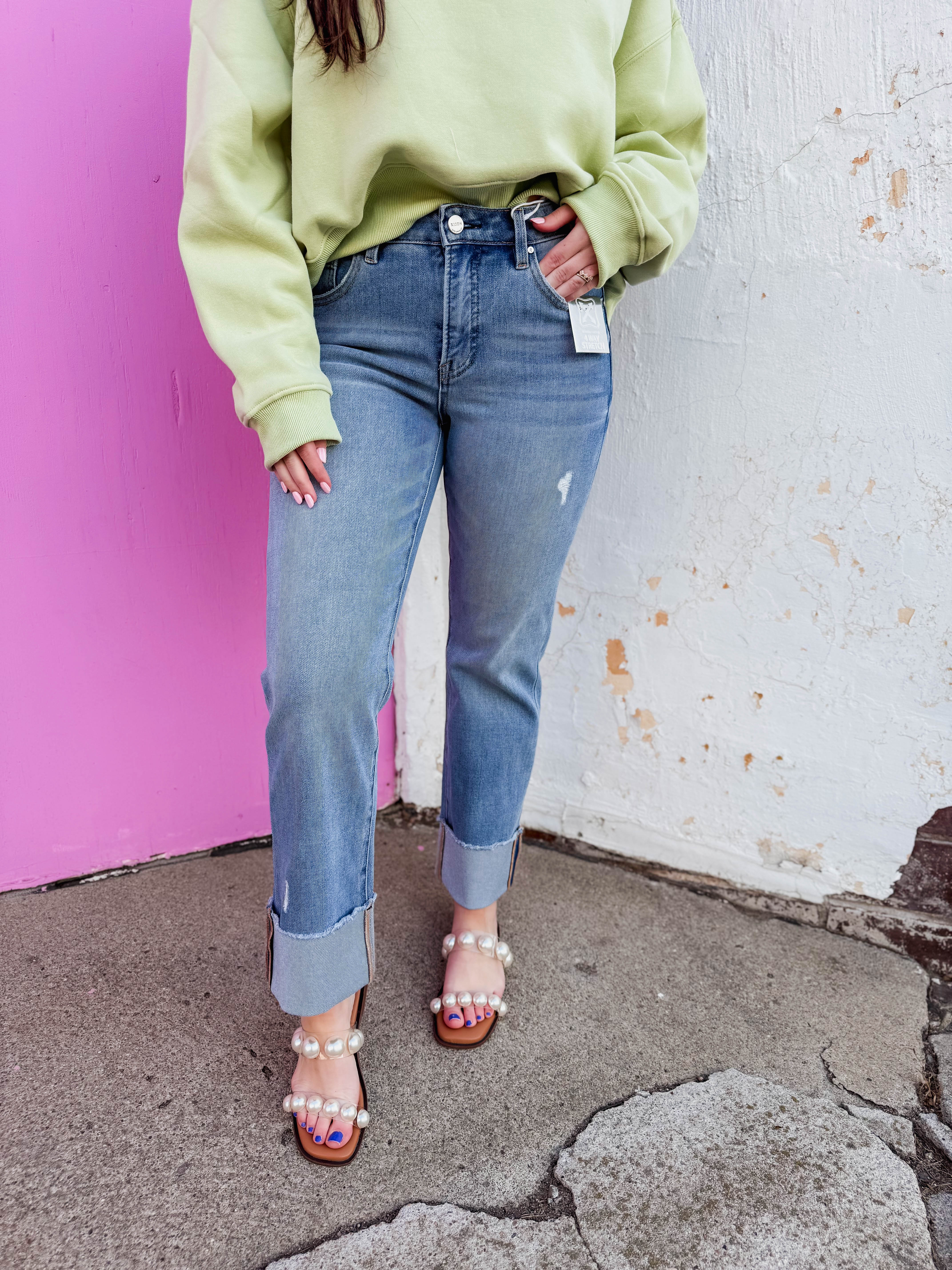 Aubree Mid Rise Cuffed Straight Leg Denim - Image 2