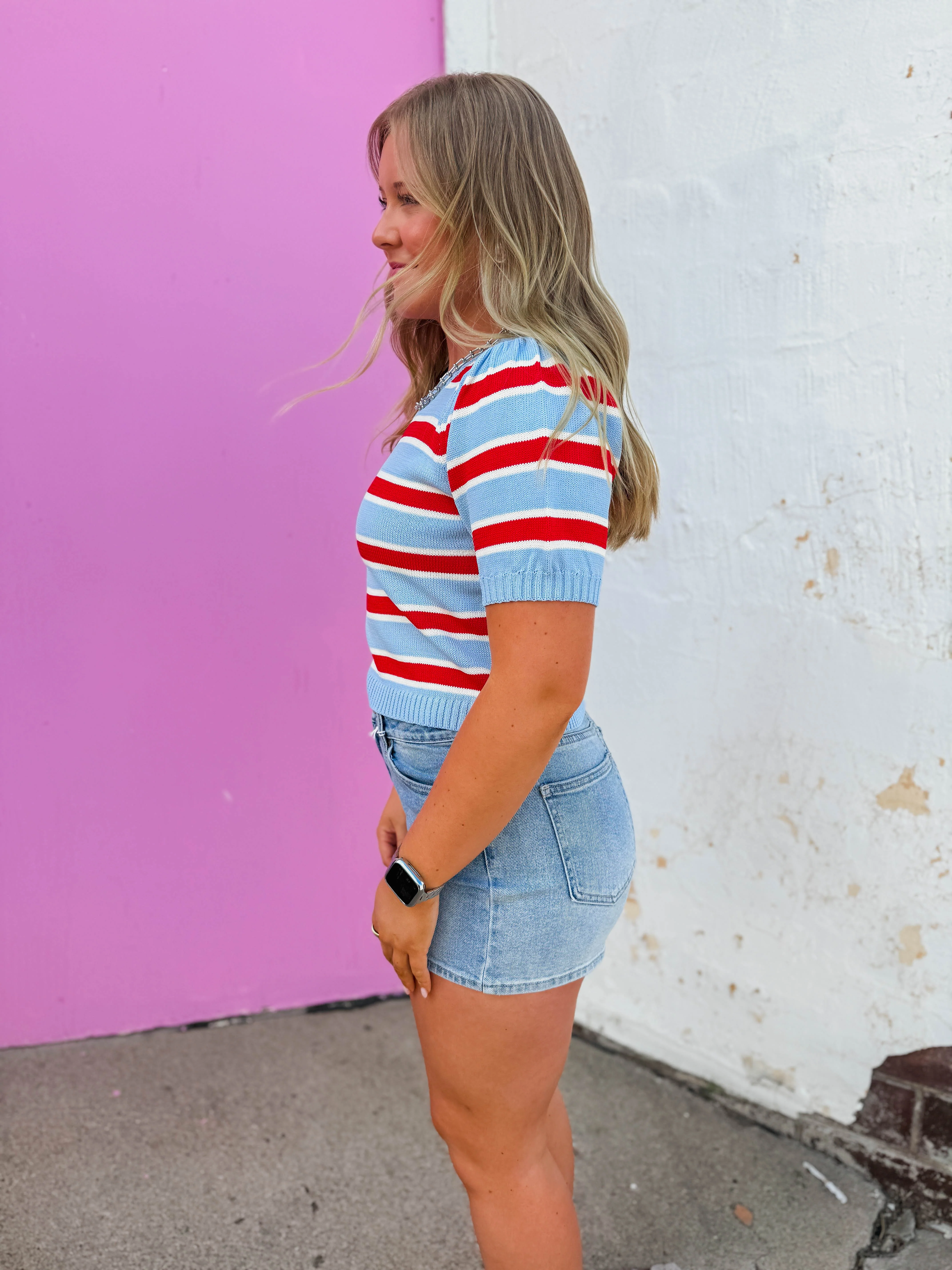 Avery Striped Knit Top-Blue/Red - Image 13