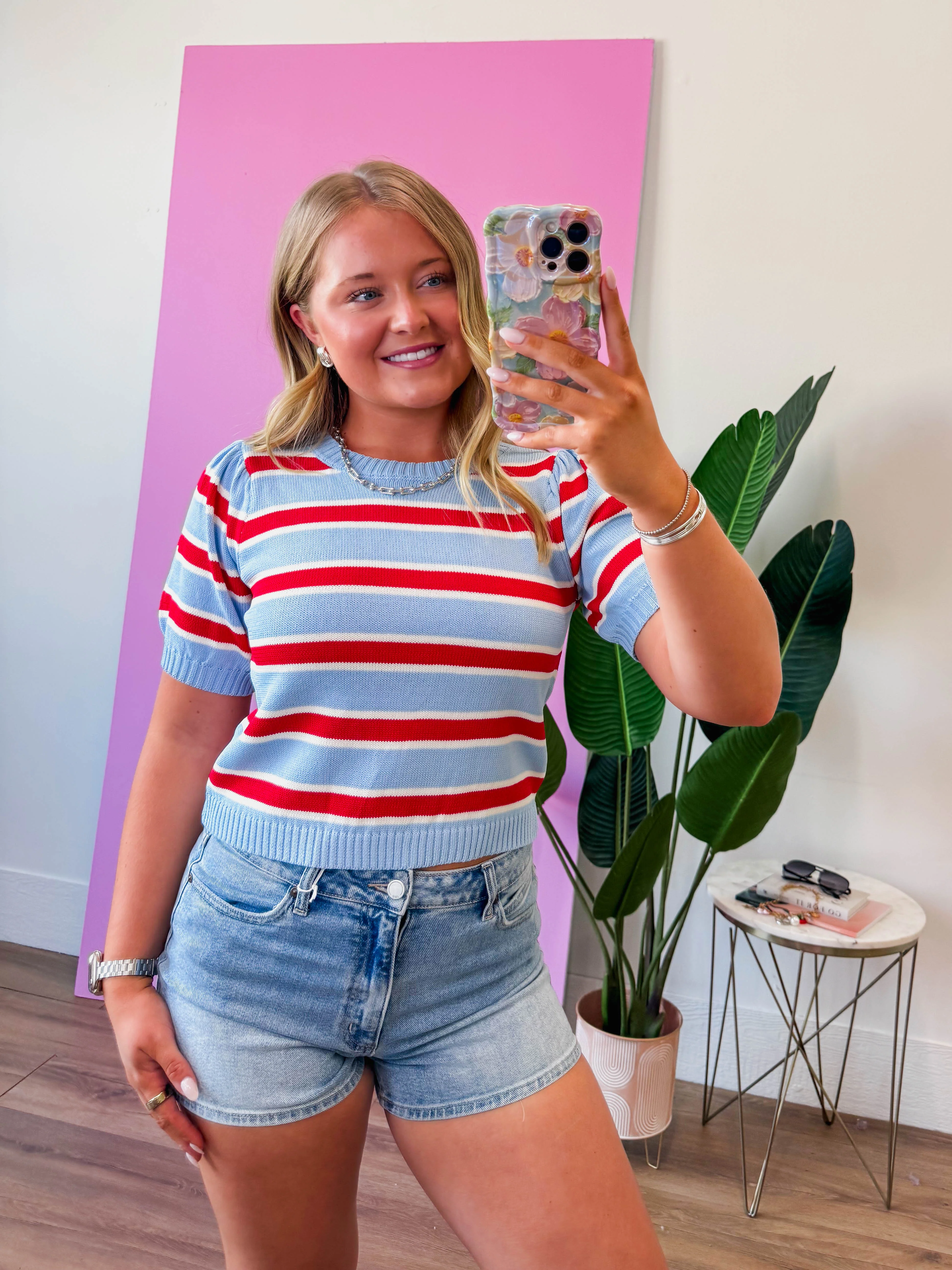 Avery Striped Knit Top-Blue/Red - Image 3