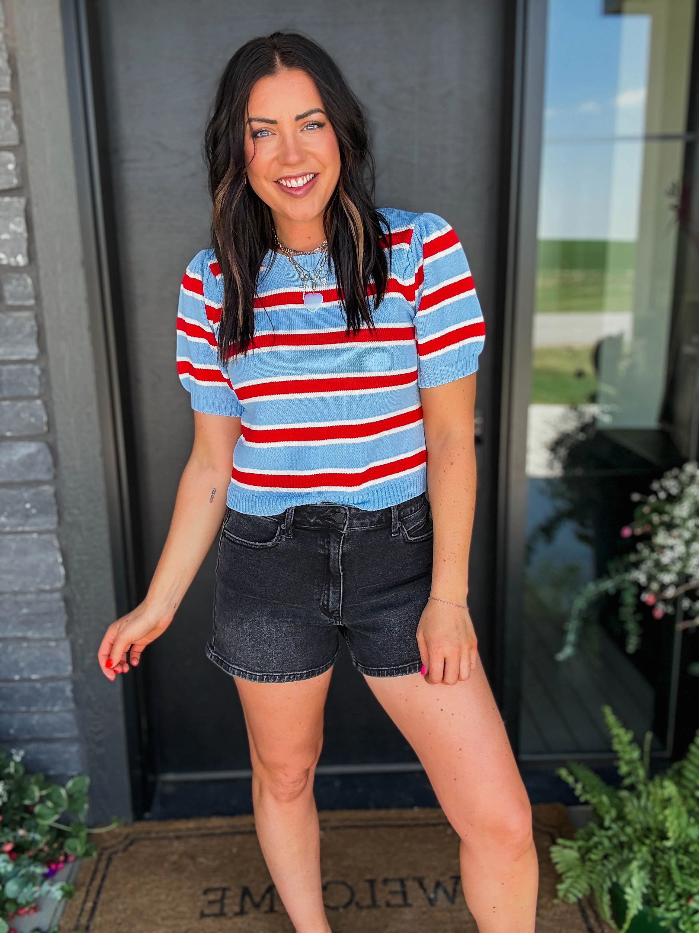 Avery Striped Knit Top-Blue/Red - Image 4