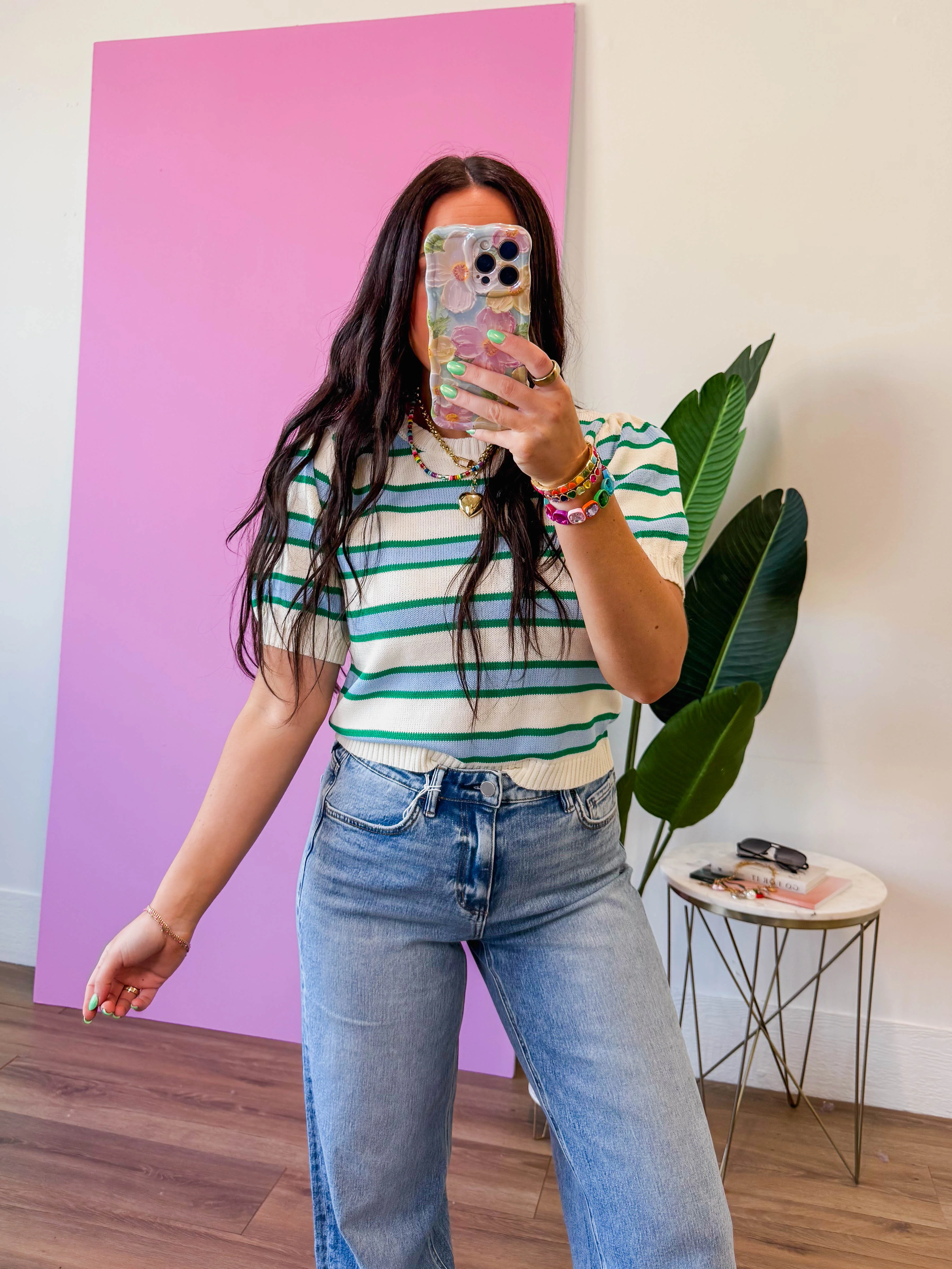 Avery Striped Knit Top-Cream/Green - Image 3