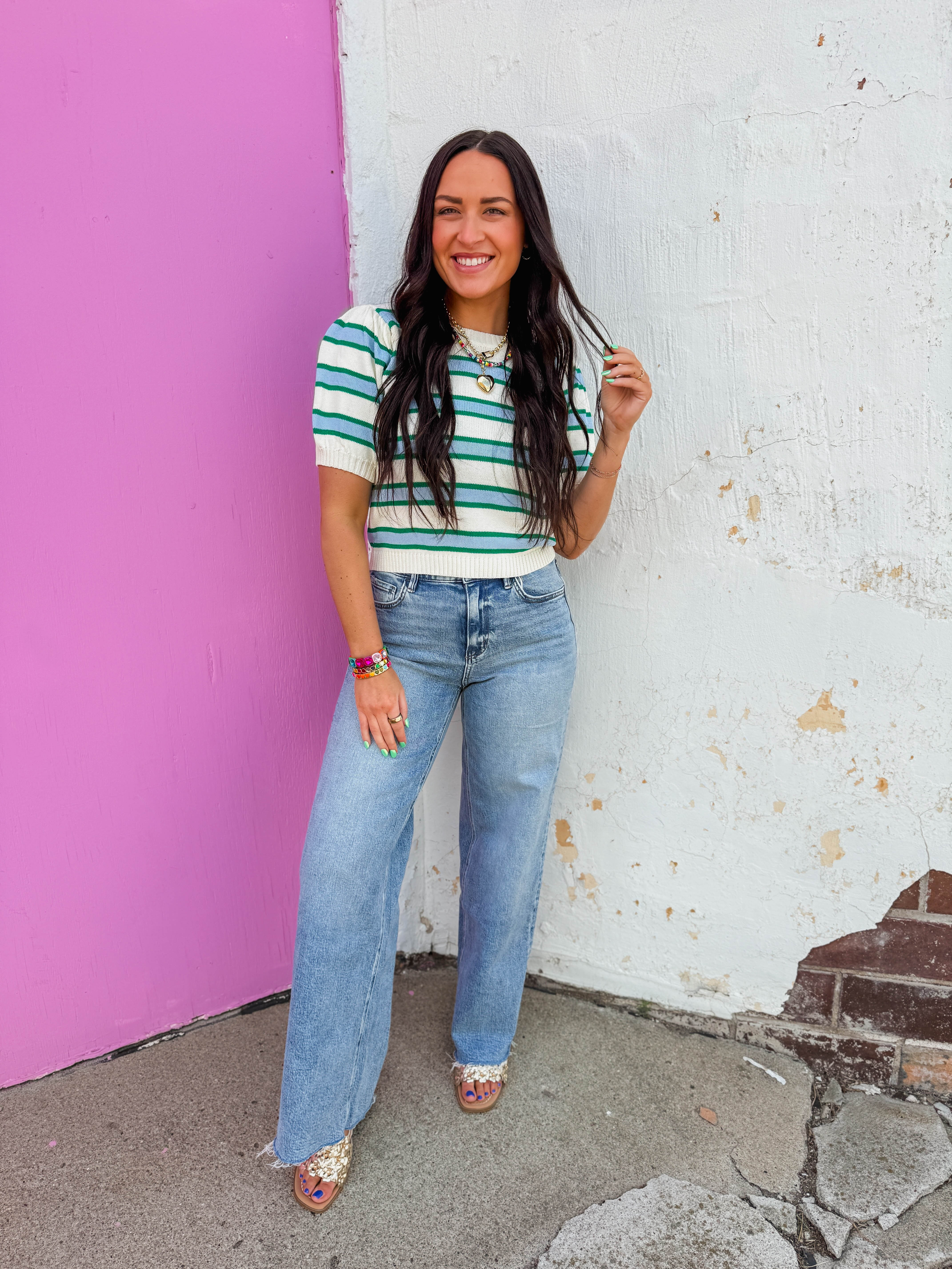 Avery Striped Knit Top-Cream/Green - Image 4