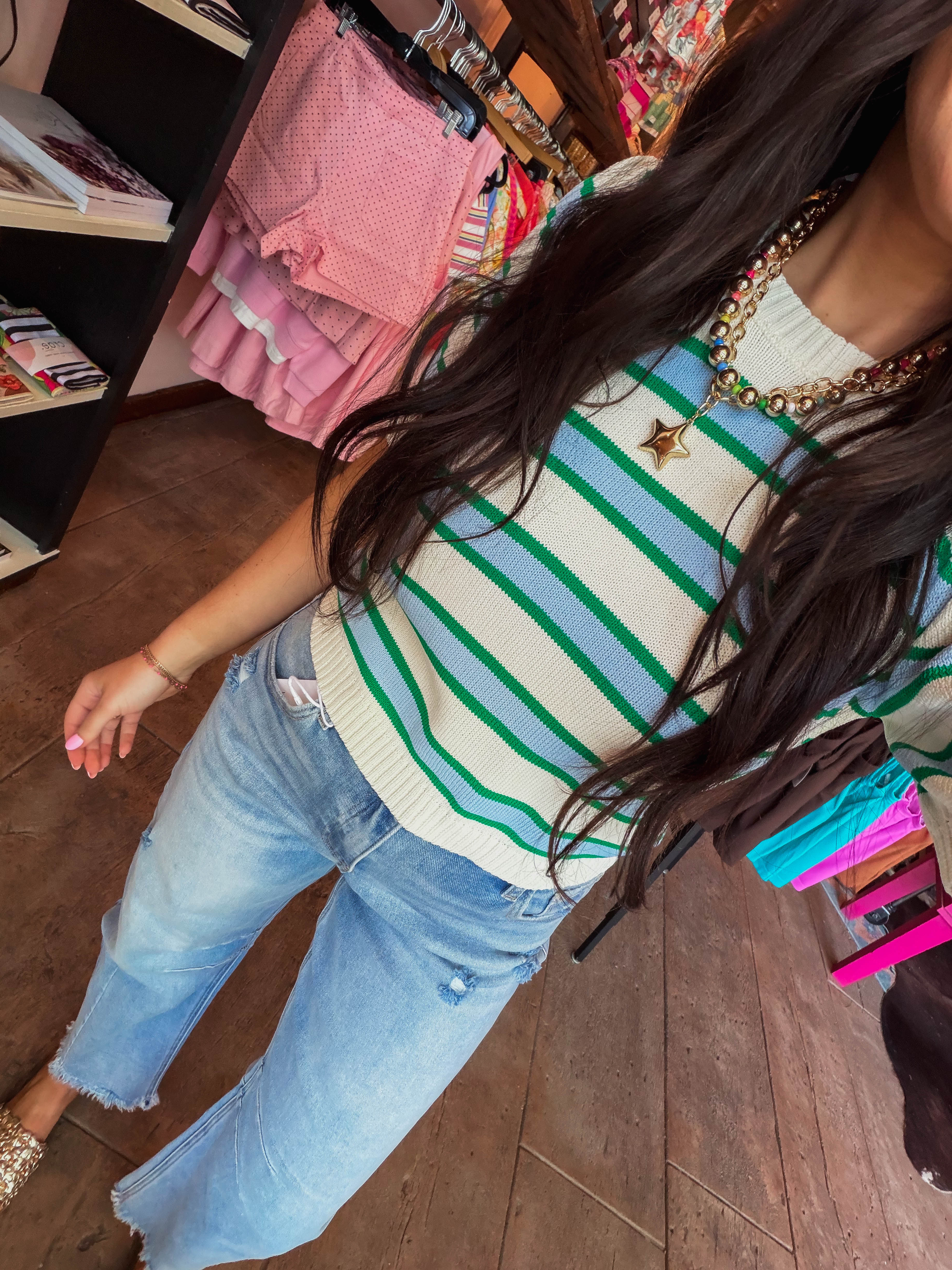 Avery Striped Knit Top-Cream/Green - Image 7