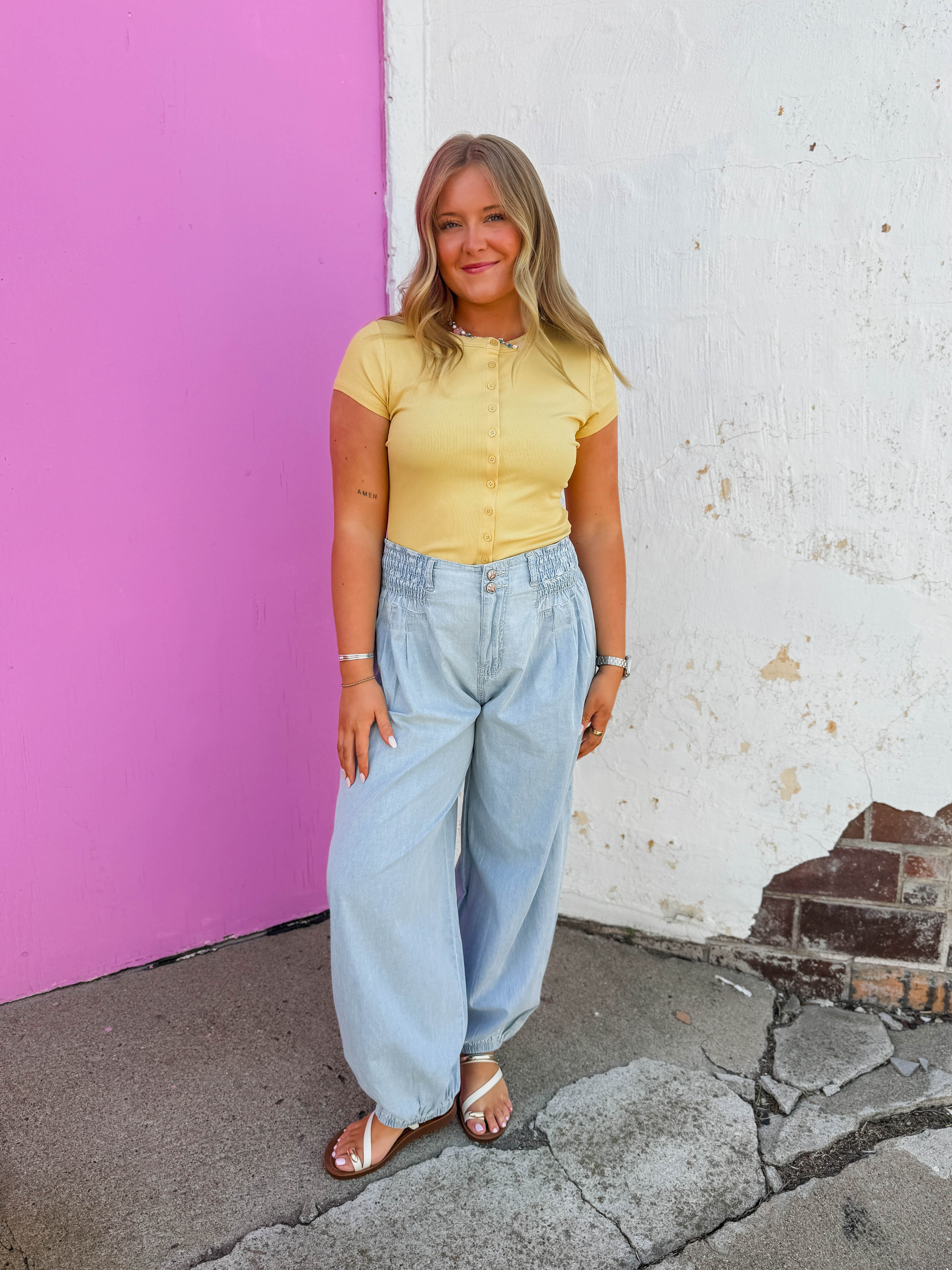 Bianca Button Down Tee-Butter - Image 2
