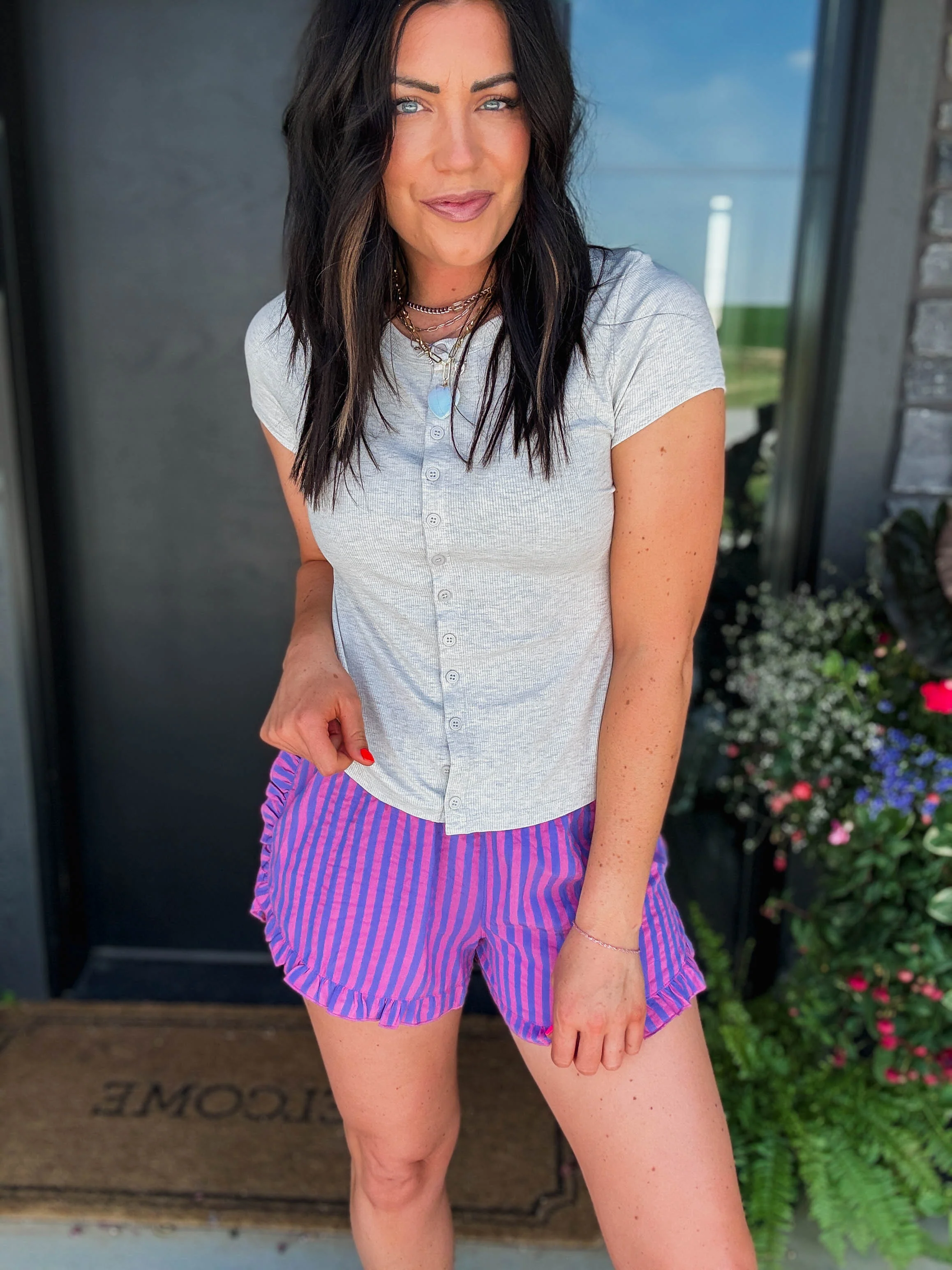 Bianca Button Down Tee-Heather Grey - Image 10