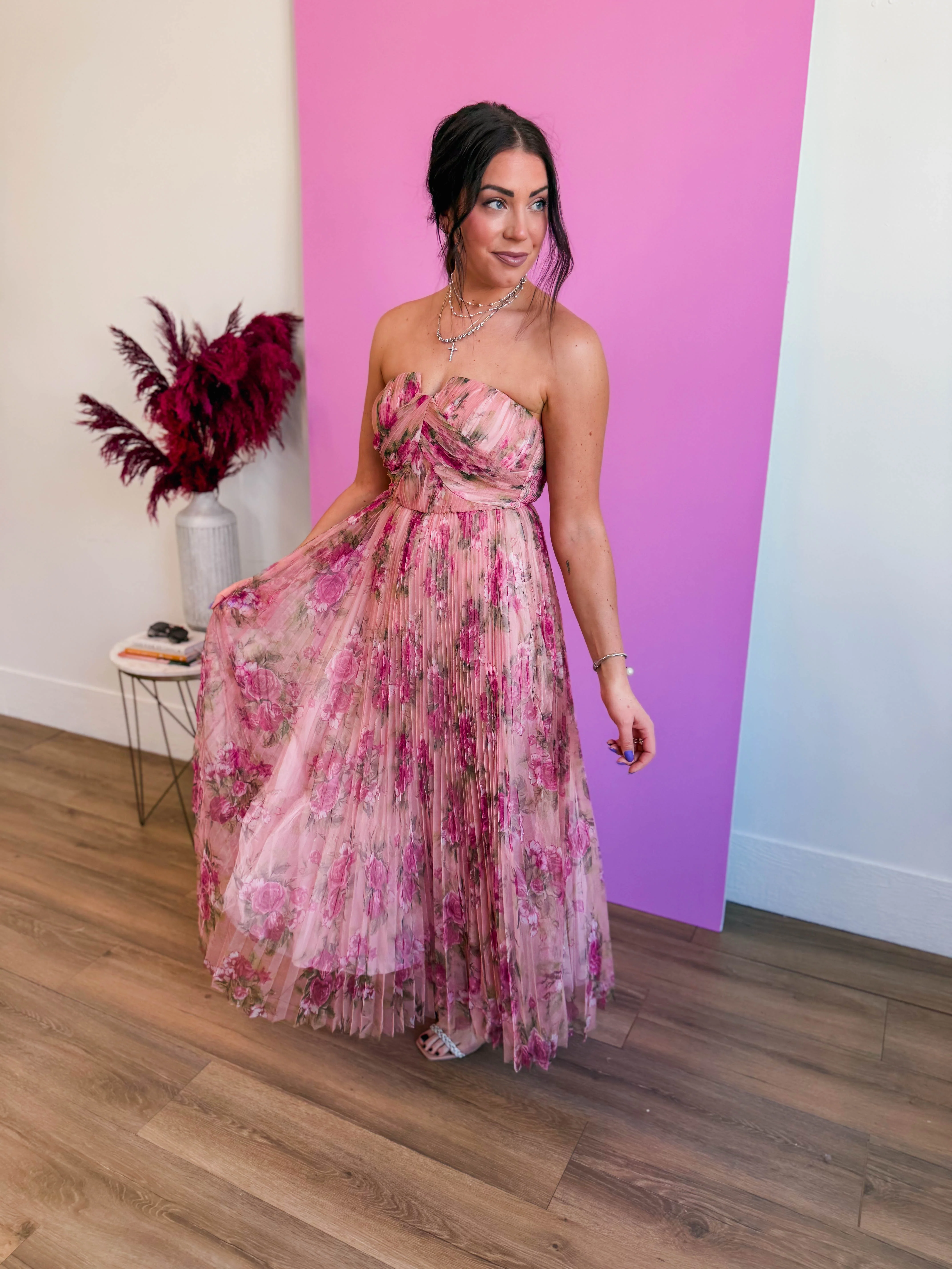 Blush Bloom Pleated Maxi Dress - Image 3