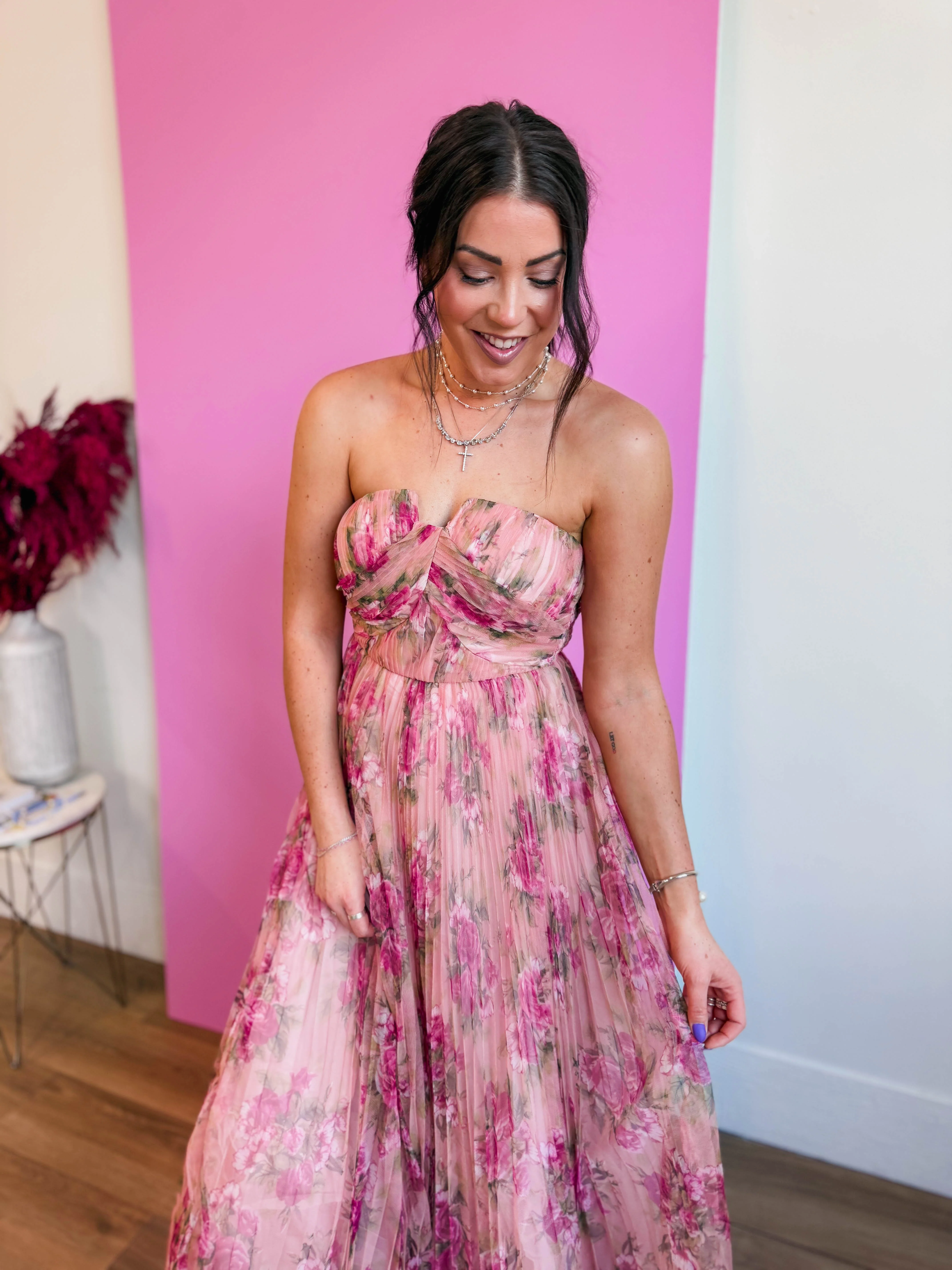 Blush Bloom Pleated Maxi Dress - Image 4