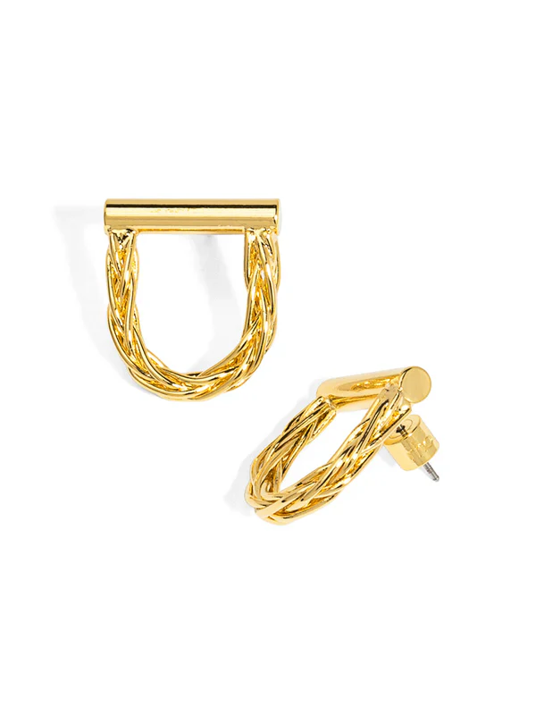 Braided Horseshoe Drop Earring-Gold - Image 3