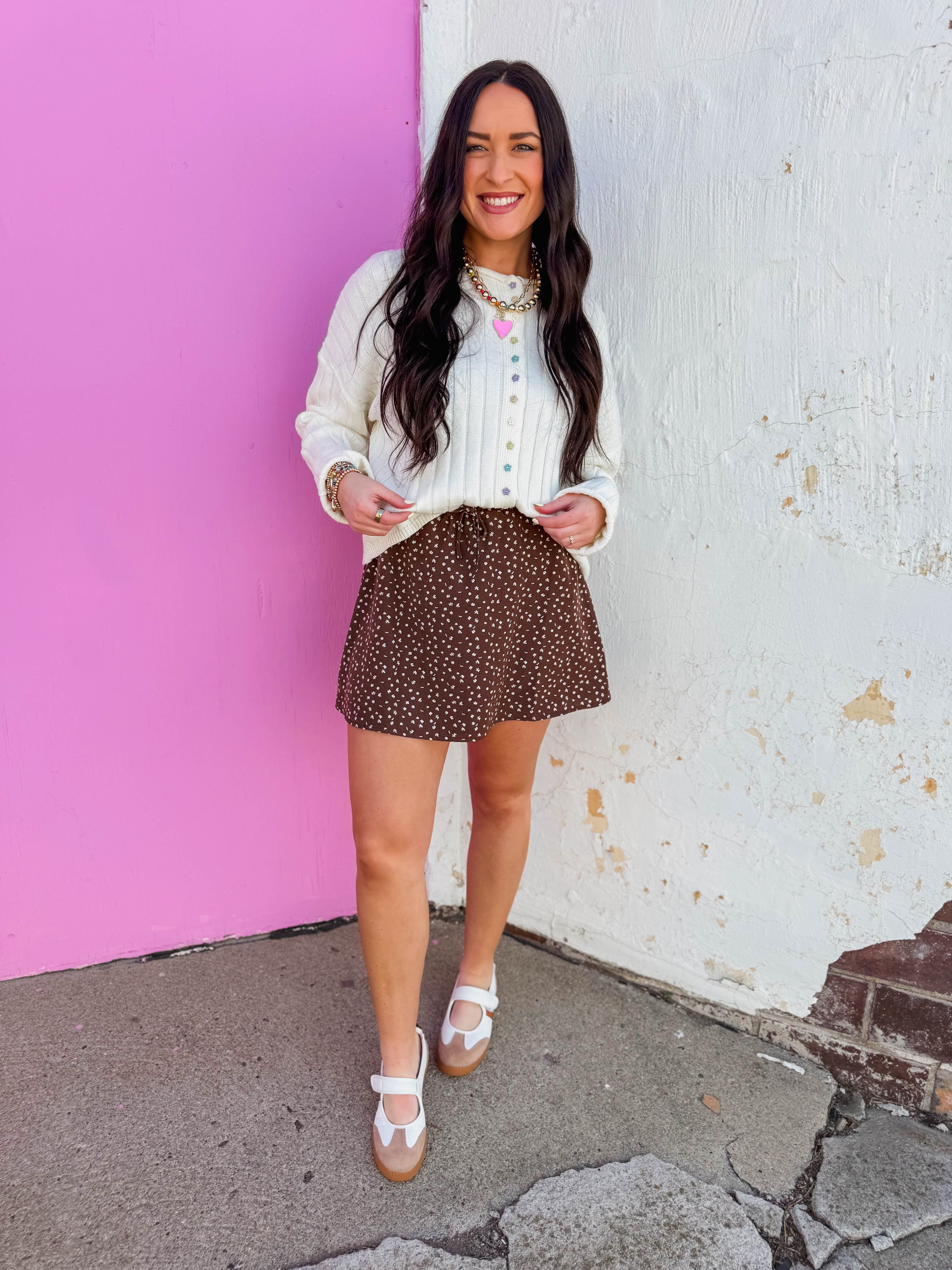 Brixton Floral Mini Skirt-Choco/Cream - Image 4
