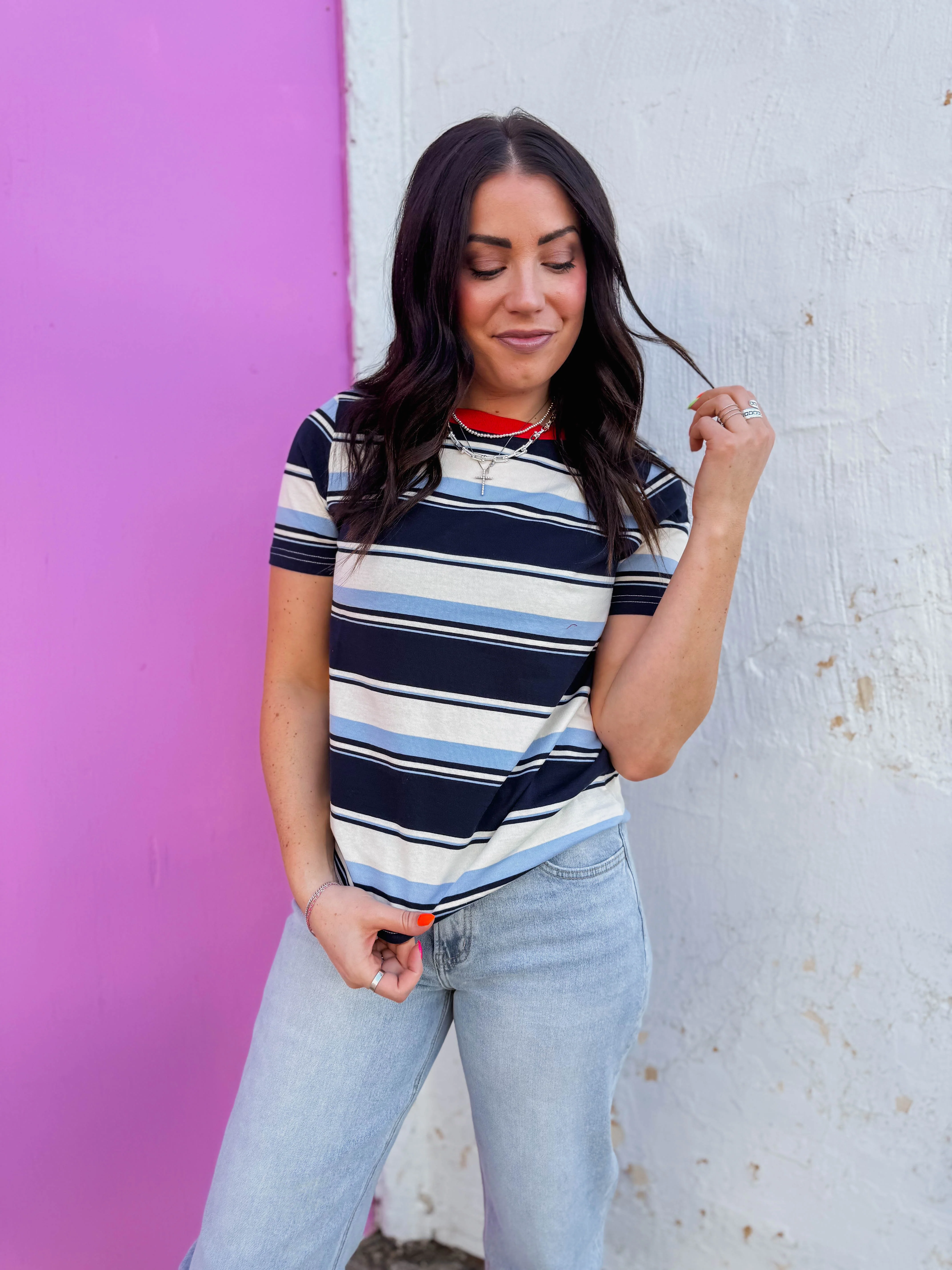Caitlin Striped Tee-Navy - Image 15